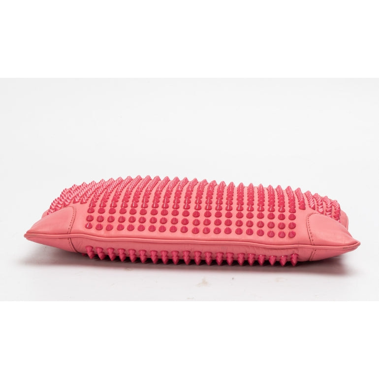 Christian Louboutin Pink Calf Leather Loubiposh Spiked Clutch Bag