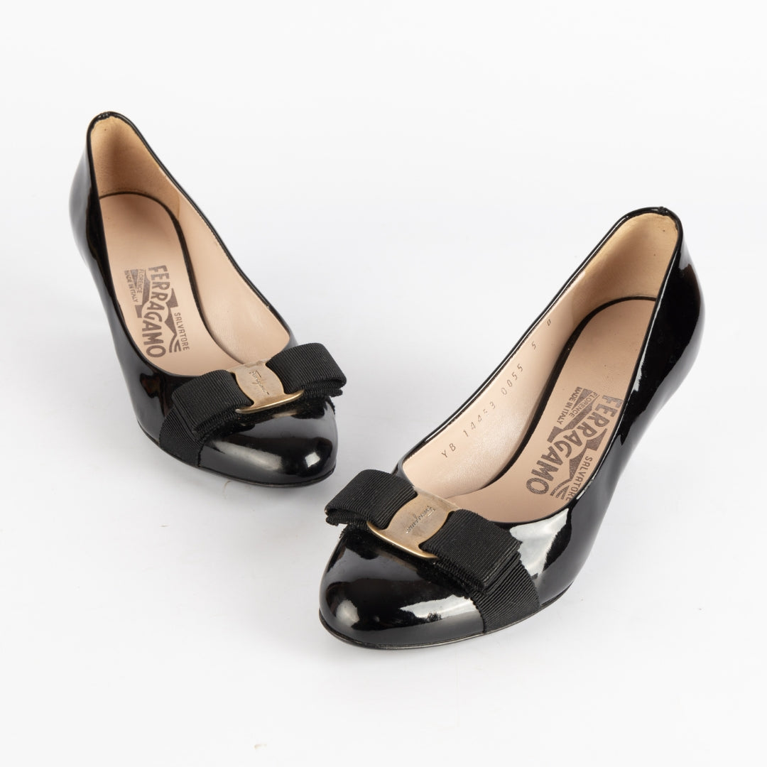 Salvatore Ferragamo Patent Leather Vara Bow Pumps