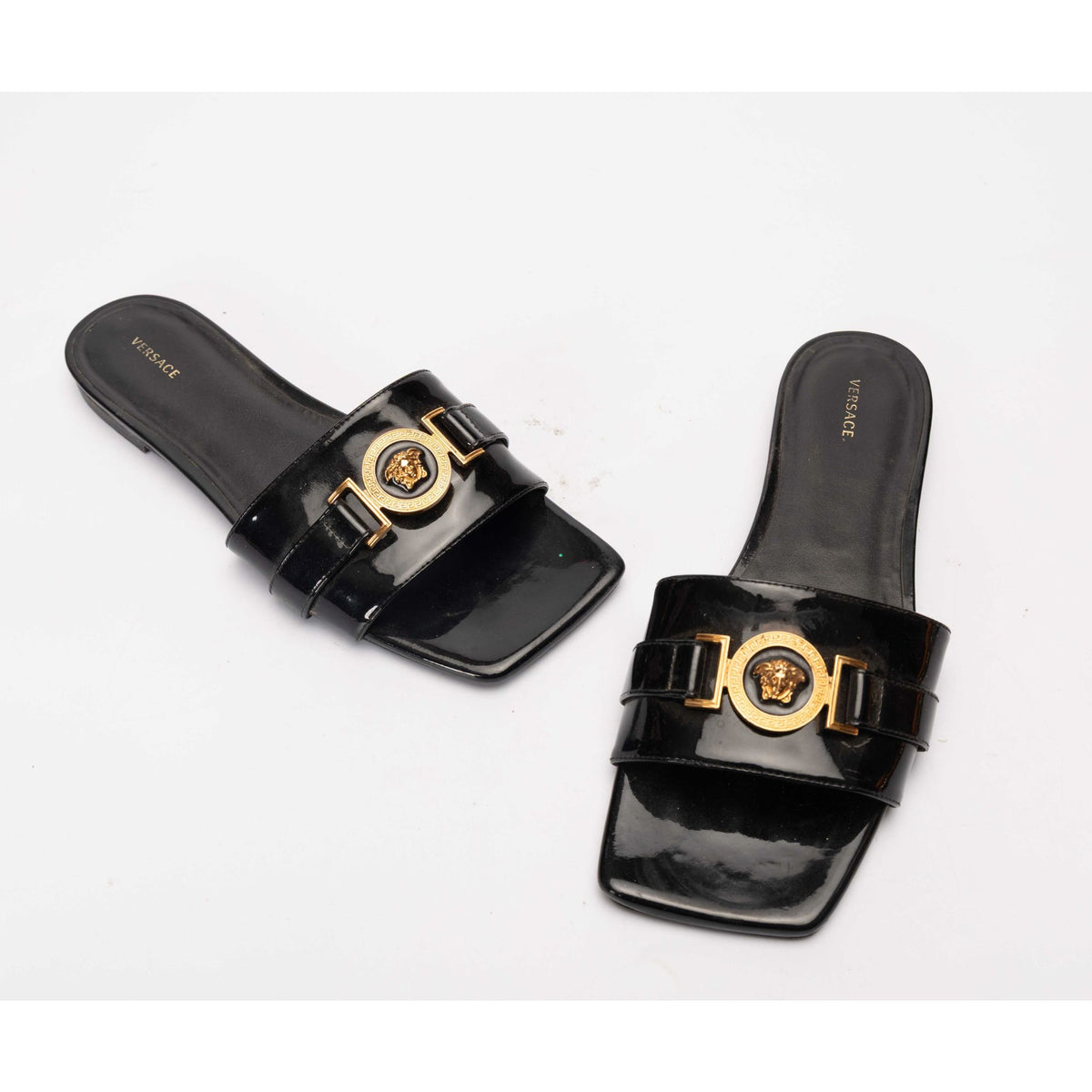 Versace Black Patent Medusa Sandals