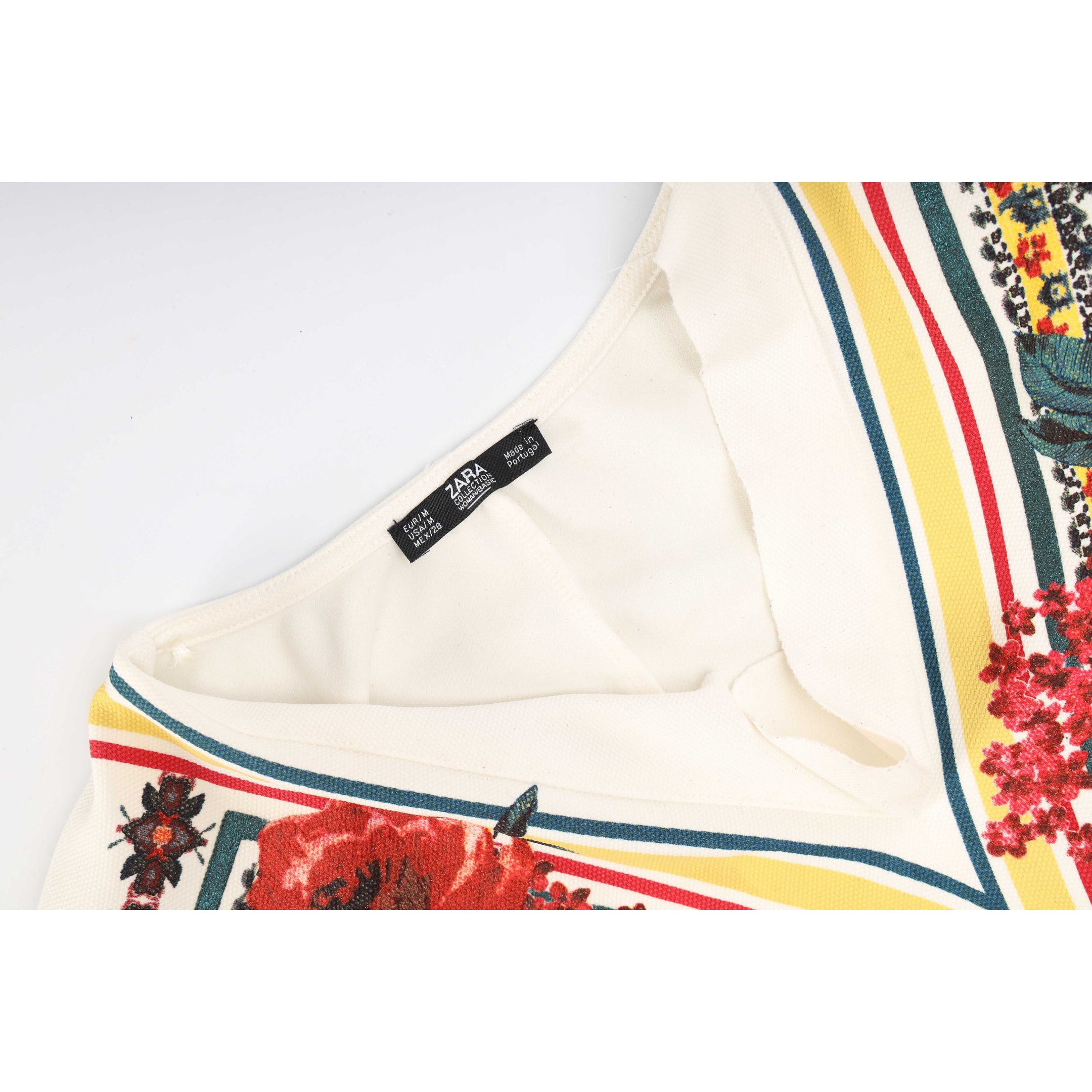 Zara White Floral Printed V-Neck Dress