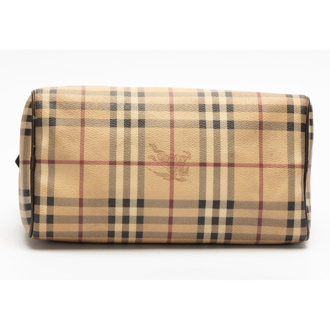 Burberry Haymarket Check PVC and Leather Boston Bag