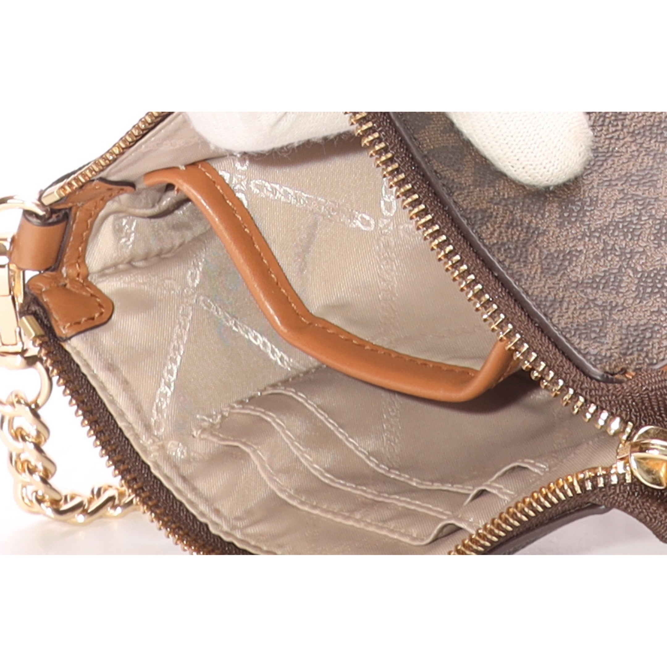 Michael Kors Jet Set Brown Logo Chain Pouchette Bag