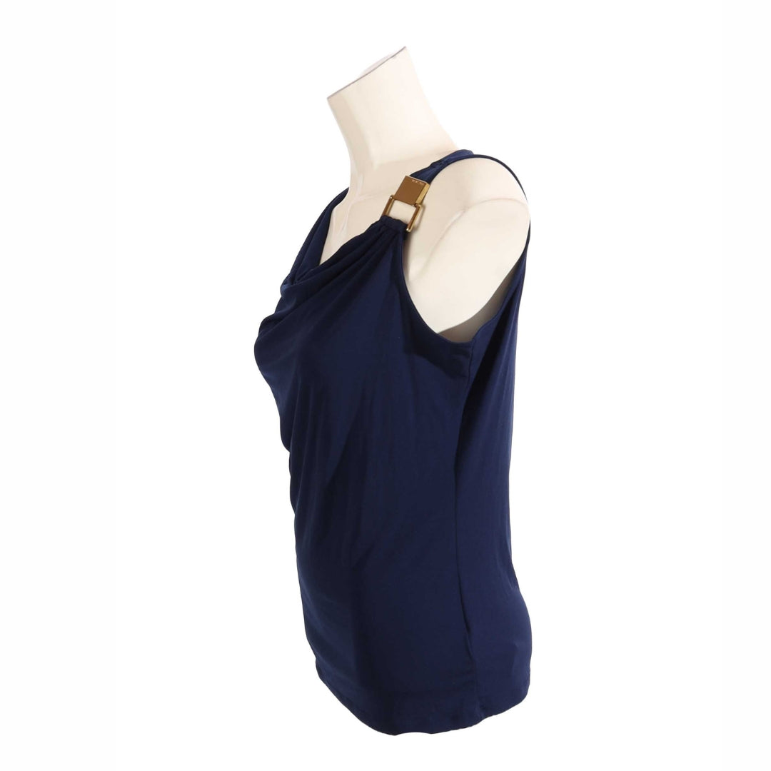 Michael Kors Navy Clasp Shoulder Top
