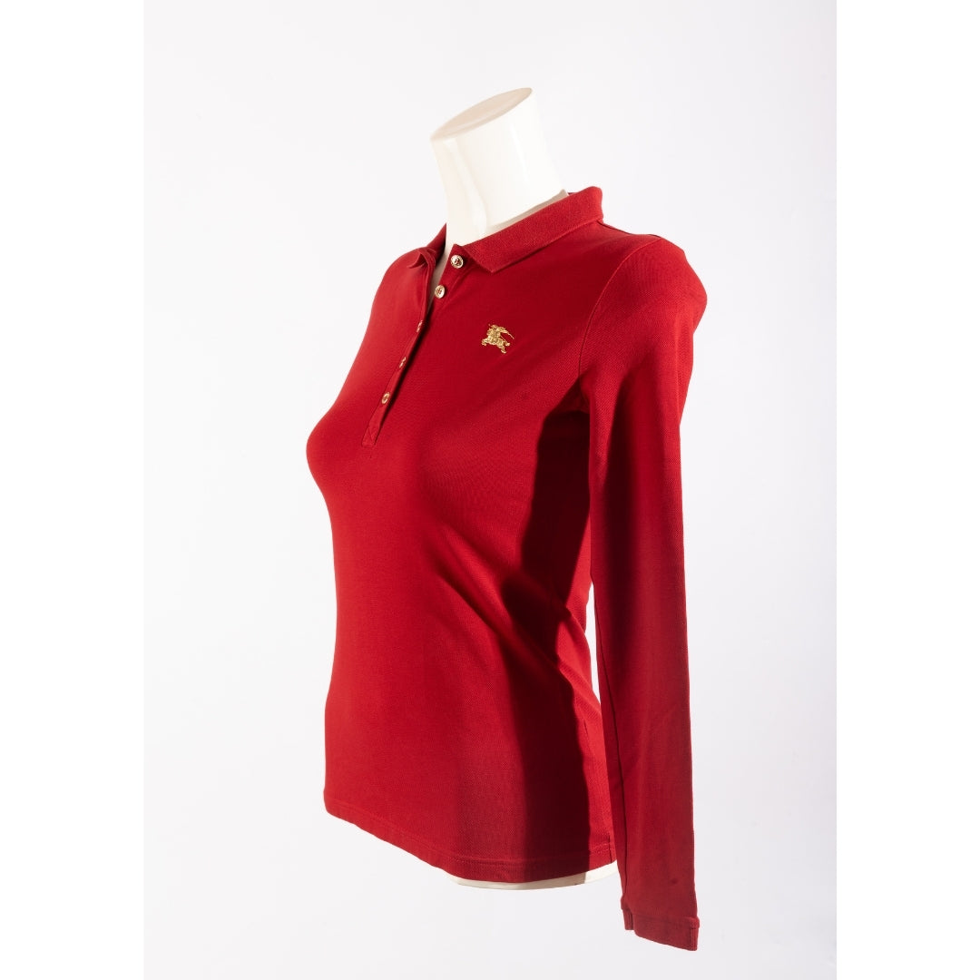 Burberry Red Pique Polo Long Sleeve T-Shirt