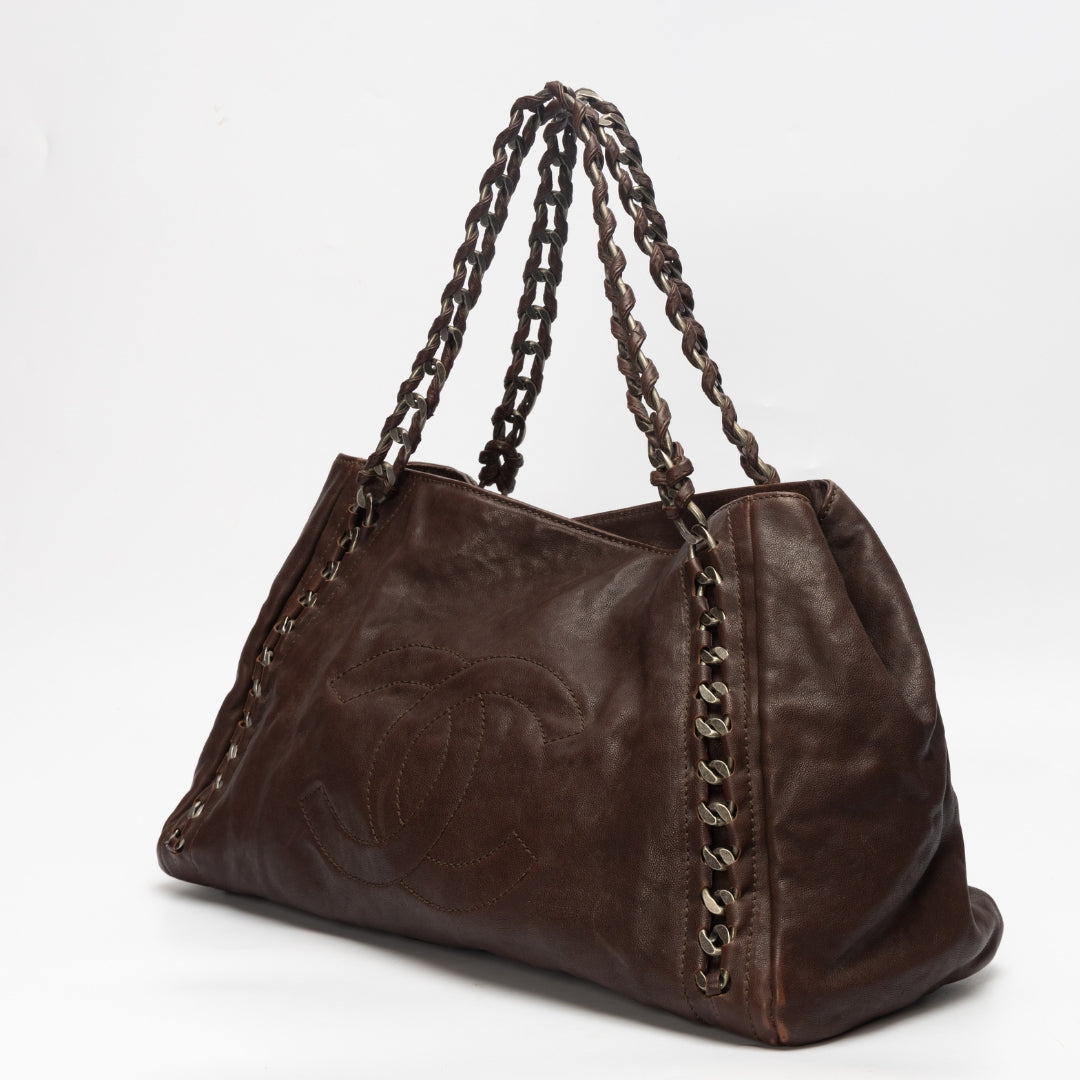 Chanel Dark Brown Caviar Leather Modern Chain East West Tote