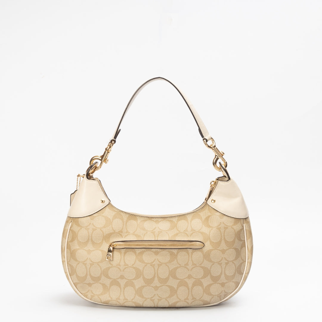 Coach Signature Canvas Leather Zip Hobo Bag
