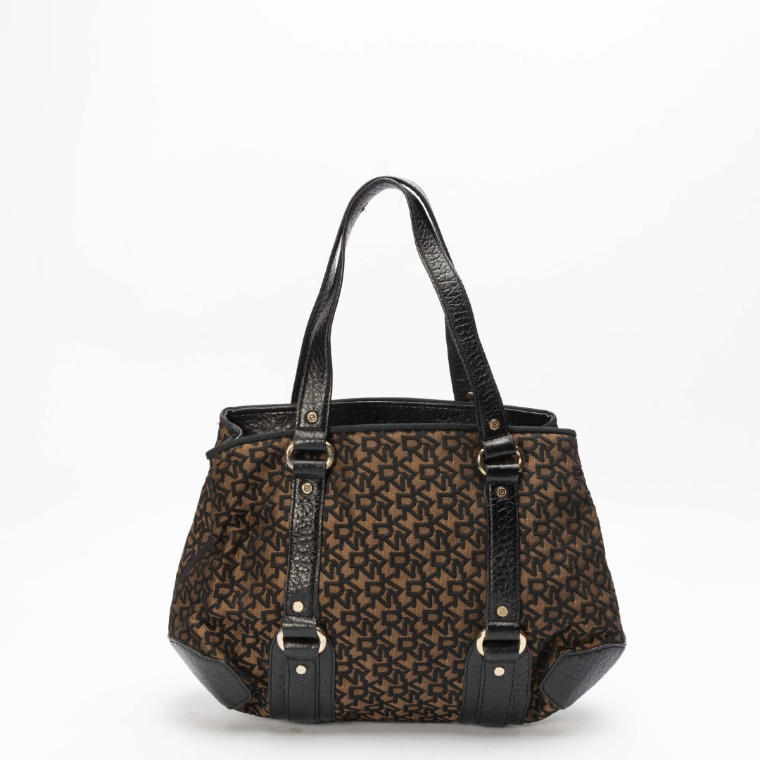 DKNY Dark Brown Monogram Canvas Satchel
