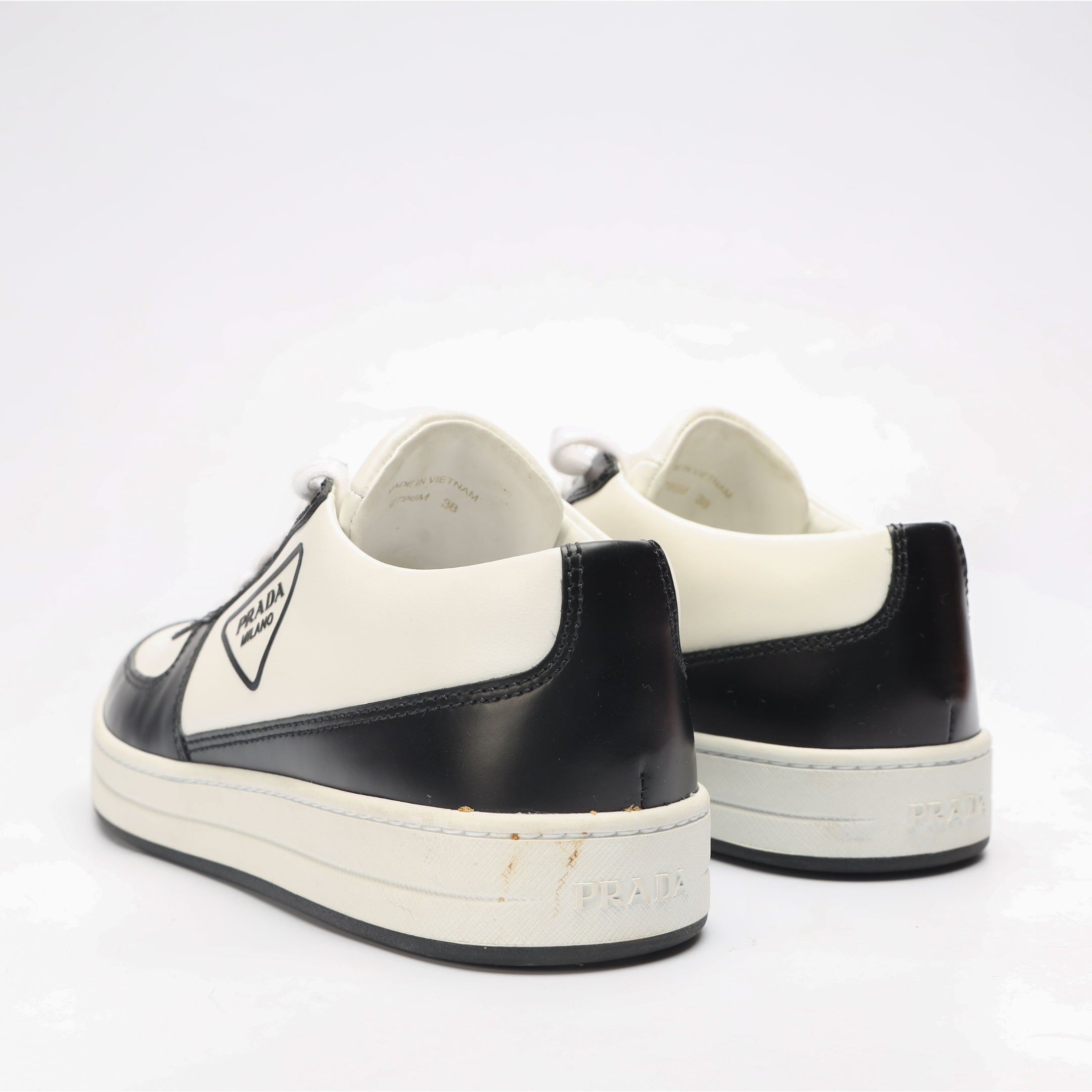 Prada B&W Downtown Leather Sneakers
