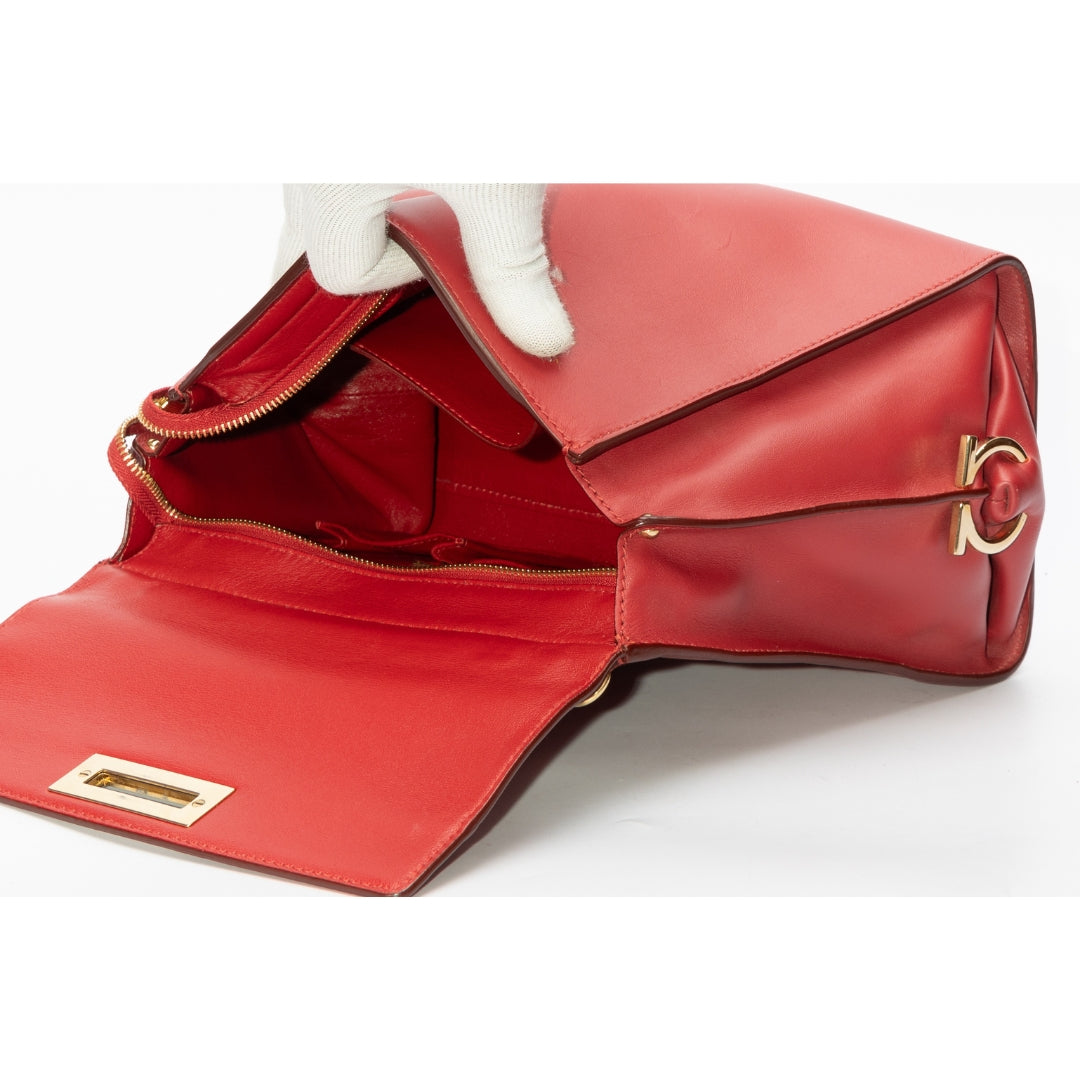 Salvatore Ferragamo Red Leather Sofia Top Handle Bag