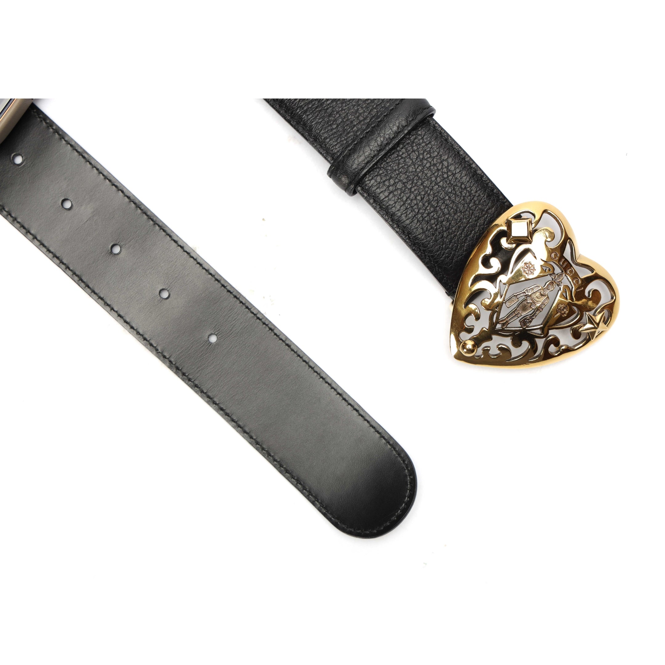 Gucci Black Leather Hysteria Heart Buckle Belt