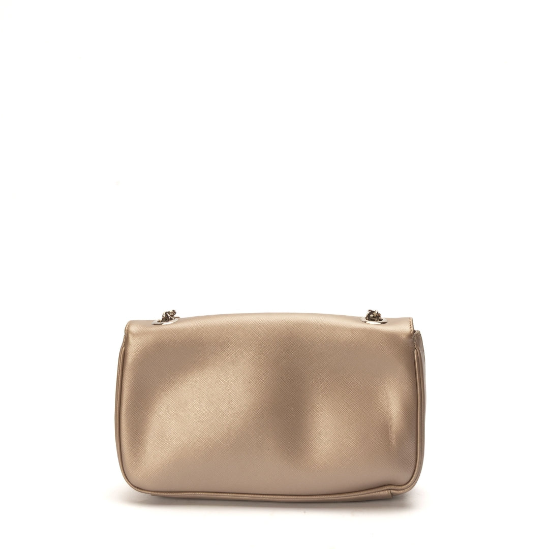 Salvatore Ferragamo Metallic Beige Gancini Flap Bag