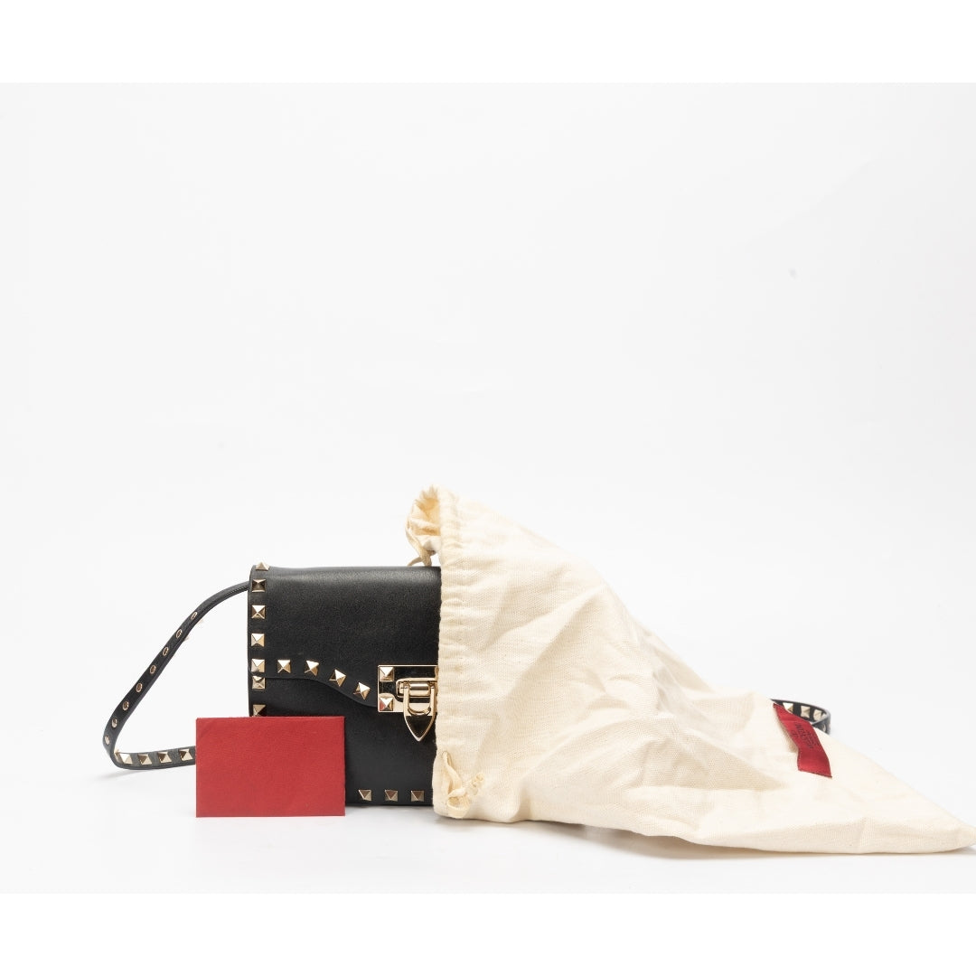 Valentino Black Leather Rockstud Flap Crossbody Bag