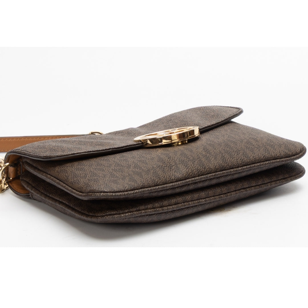 Michael Kors Brown Signature Coated Canvas and Leather Fulton Crossbody Bag