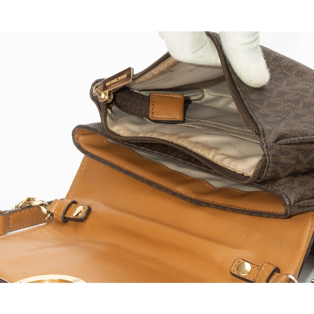 Michael Kors Brown Signature Coated Canvas and Leather Fulton Crossbody Bag
