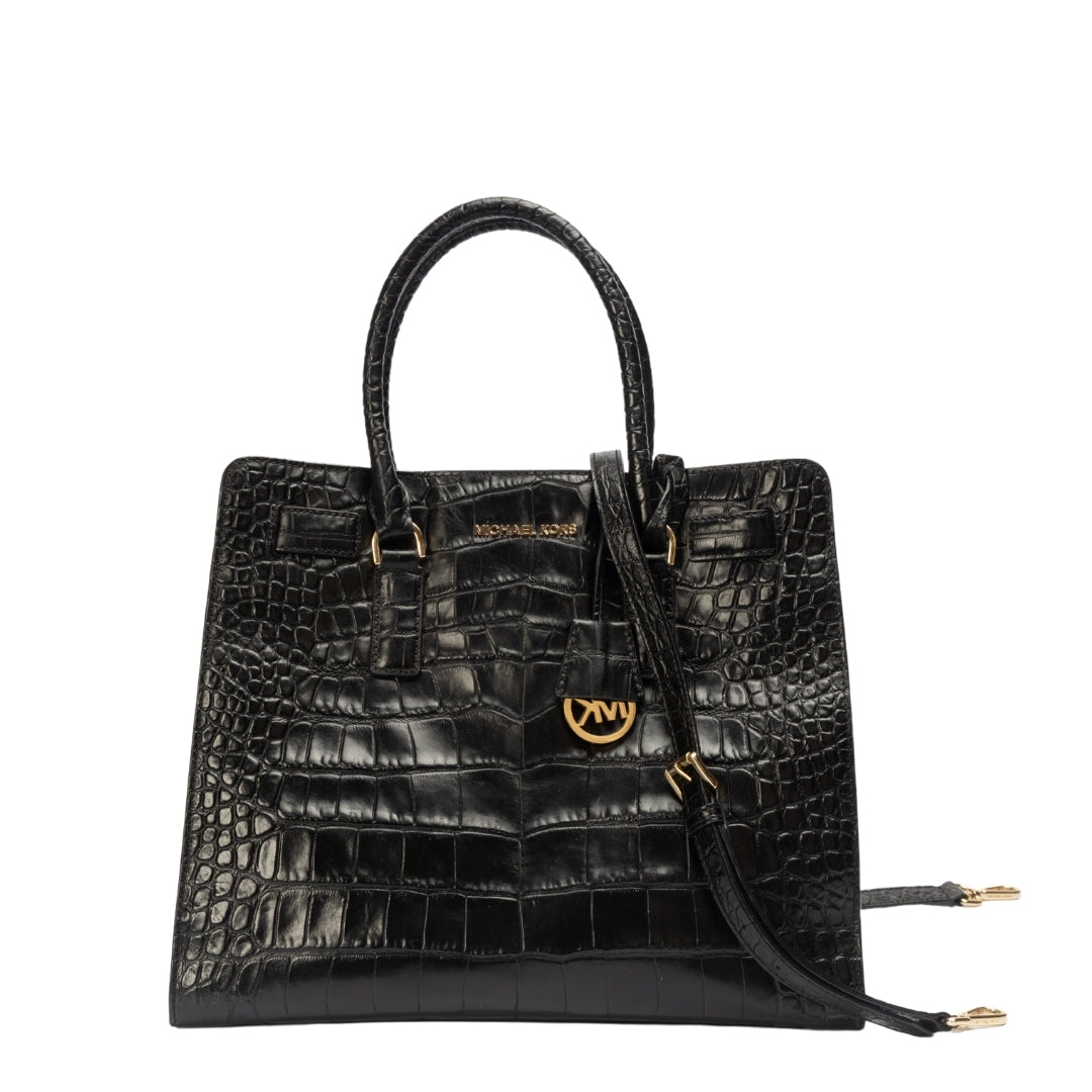 Michael Kors Scarlett Medium Crocodile Embossed Patent Leather Satchel
