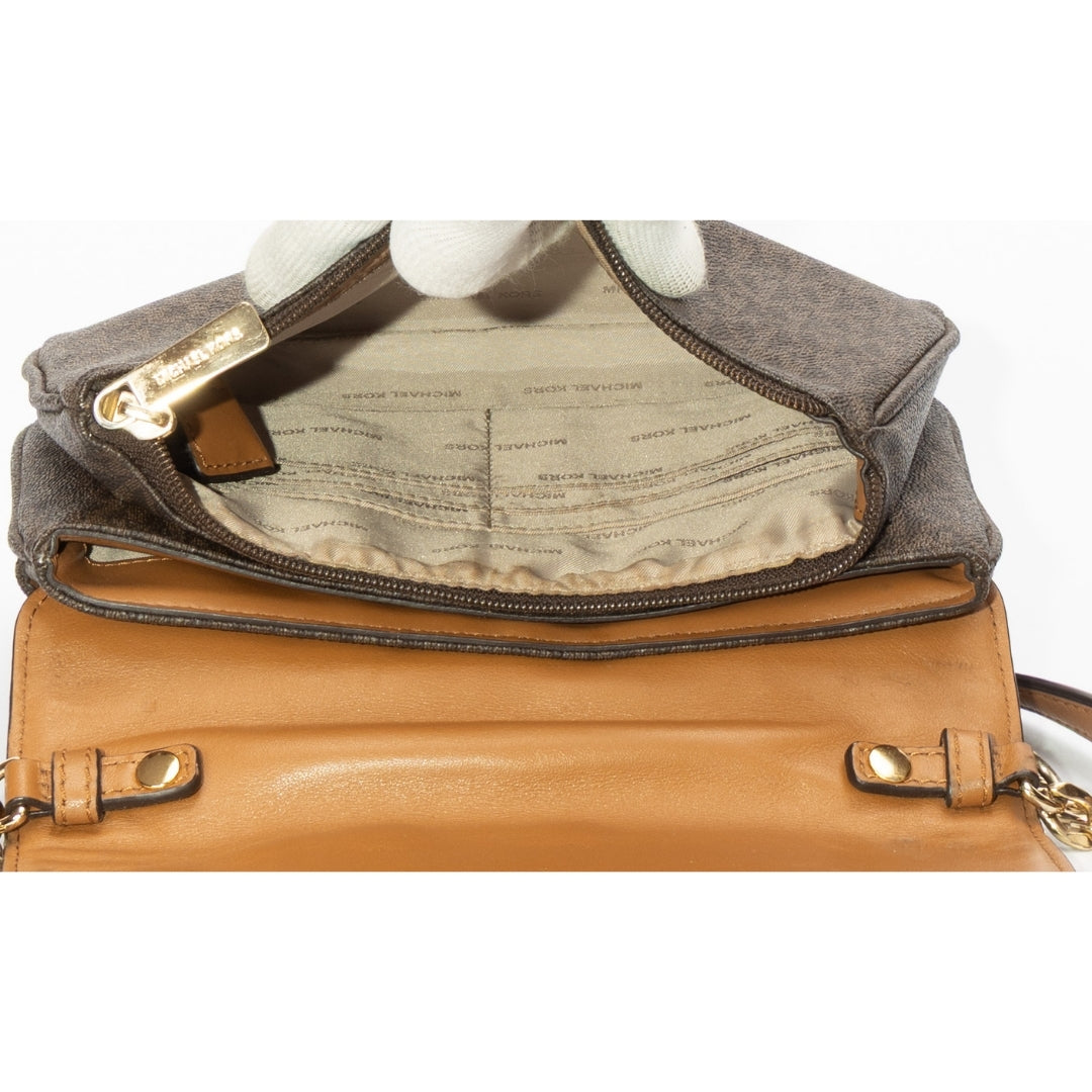Michael Kors Brown Signature Coated Canvas and Leather Fulton Crossbody Bag