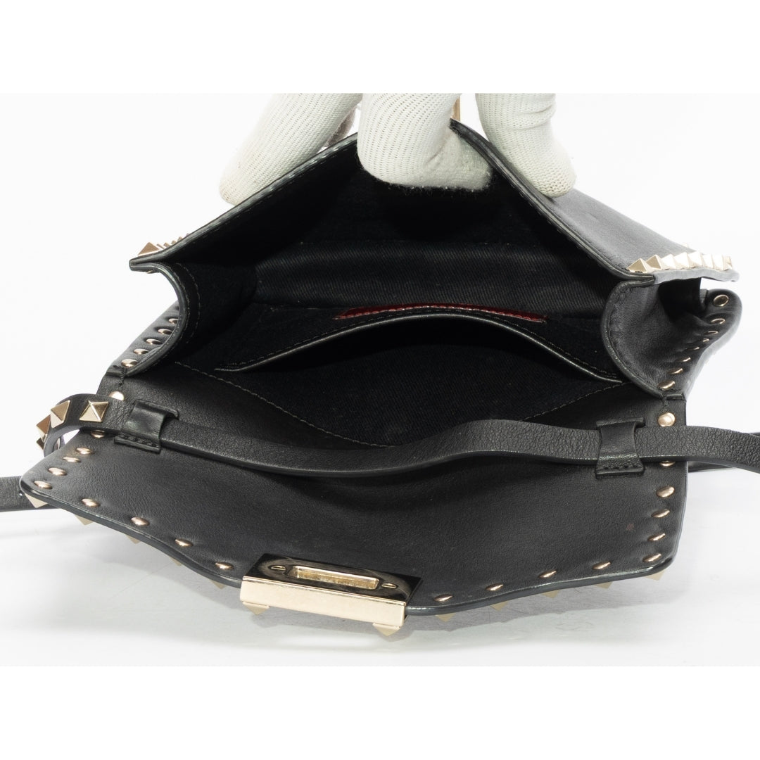 Valentino Black Leather Rockstud Flap Crossbody Bag