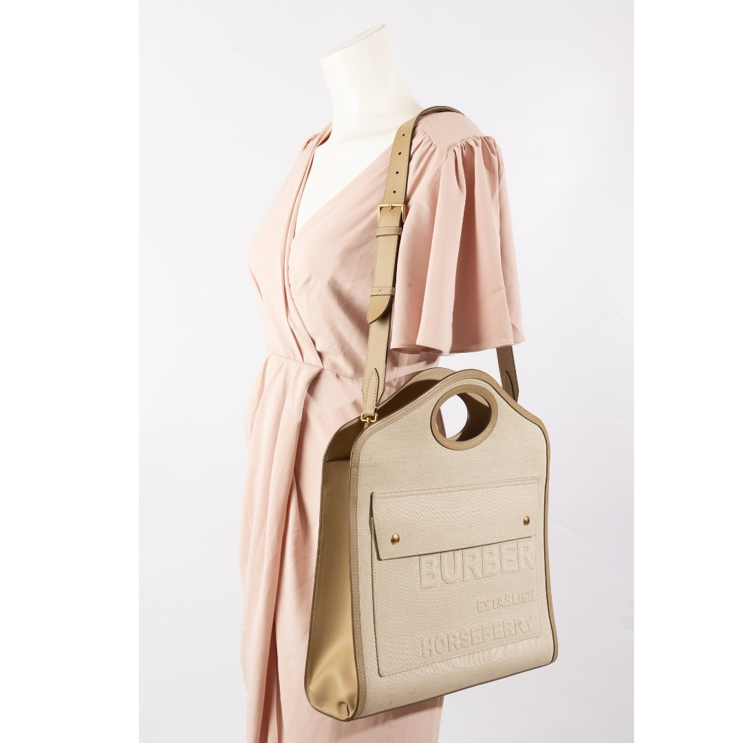 Burberry Beige Canvas and Leather pocket Medium bag