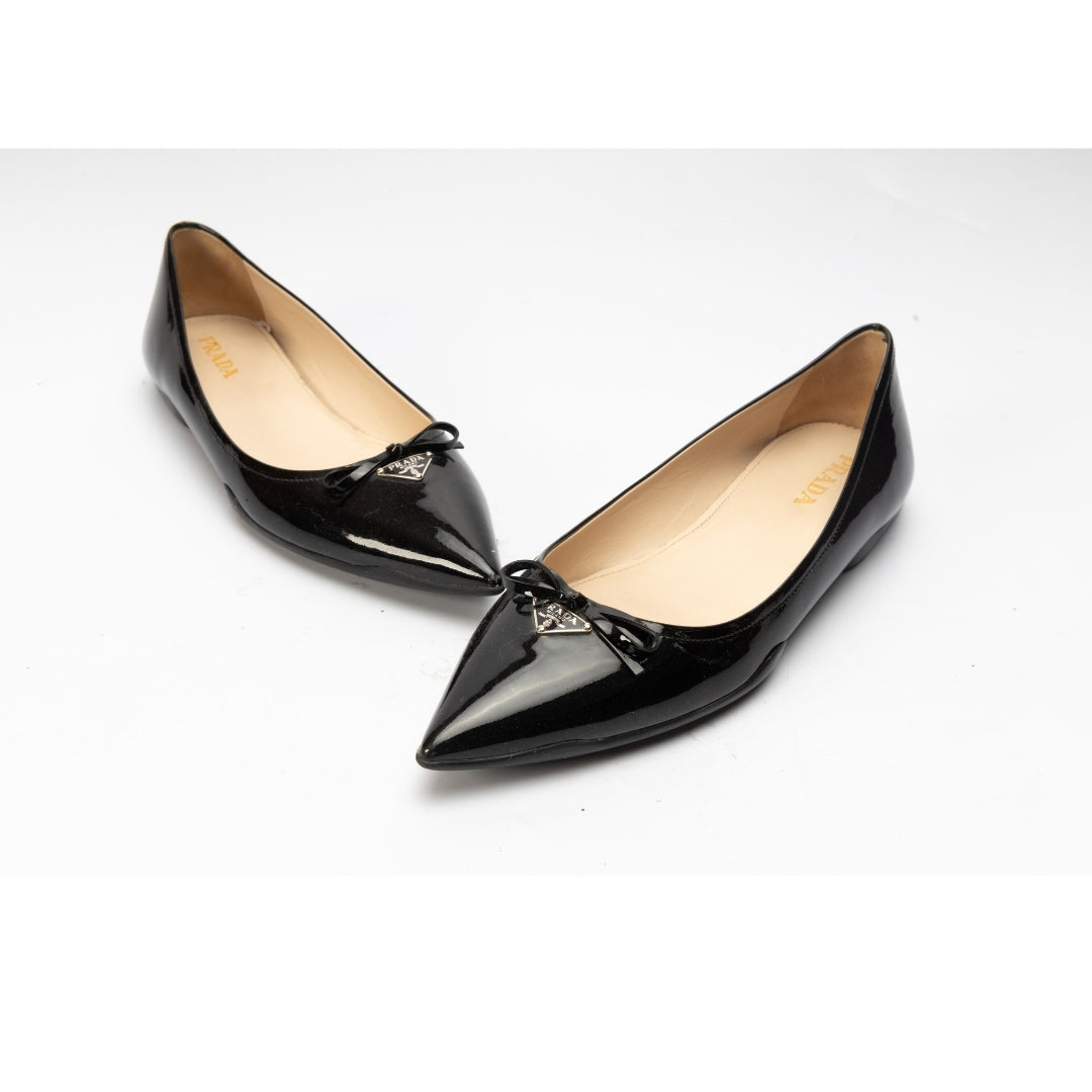 Prada Bow Pointed Toe Ballet Flats