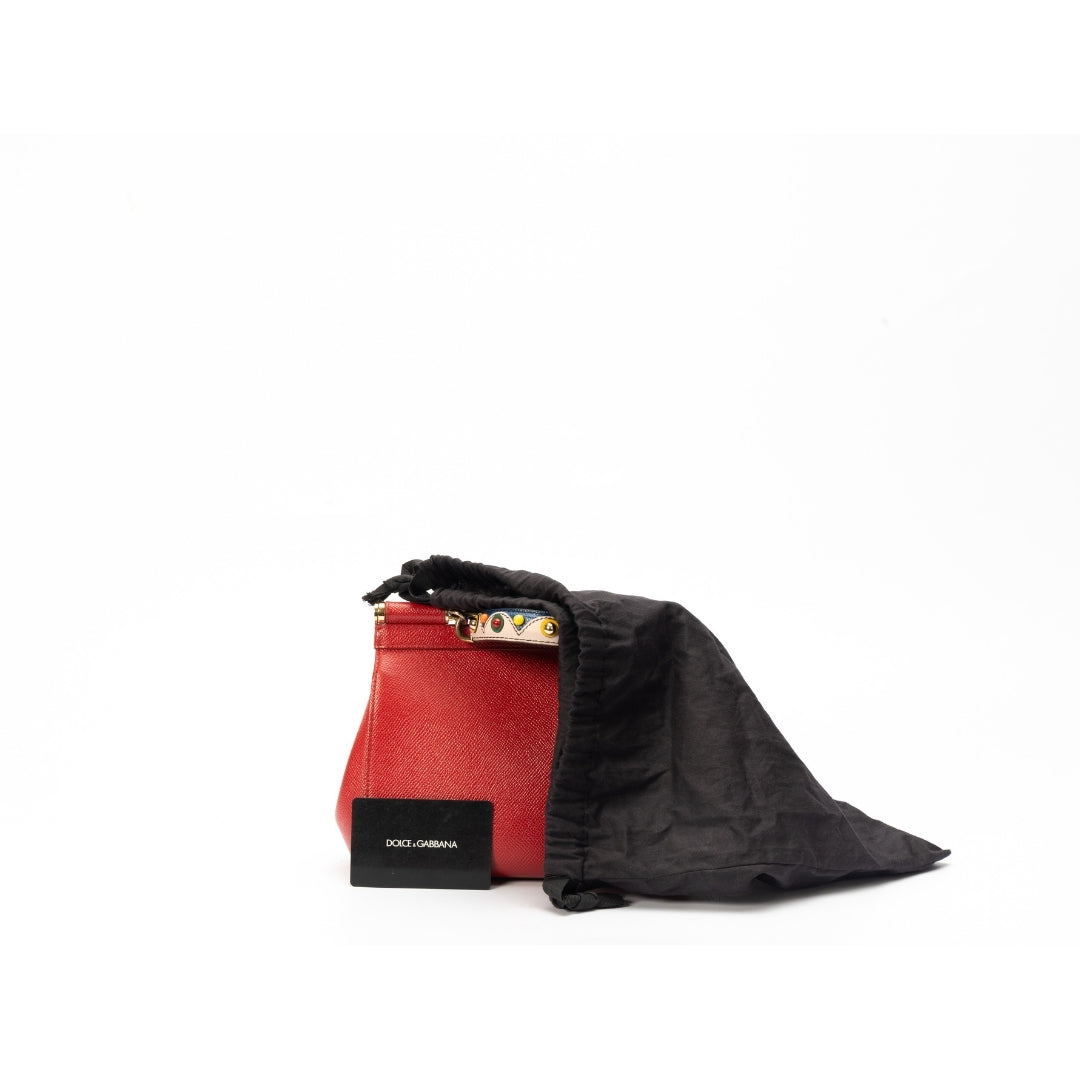 Dolce And Gabbana Red Dauphine Leather Mini Miss Sicily Crossbody Bag