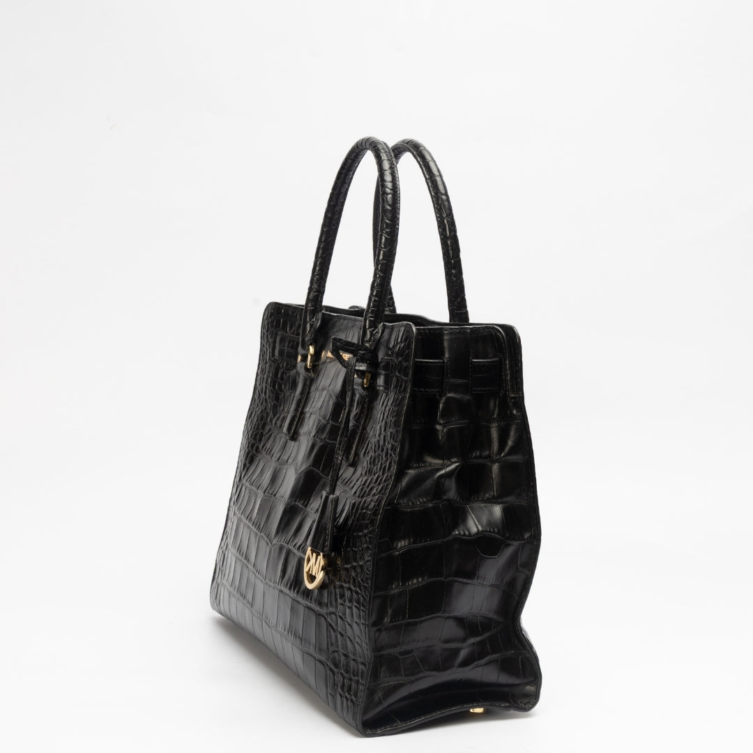 Michael Kors Scarlett Medium Crocodile Embossed Patent Leather Satchel