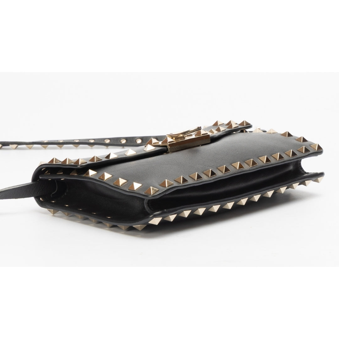 Valentino Black Leather Rockstud Flap Crossbody Bag
