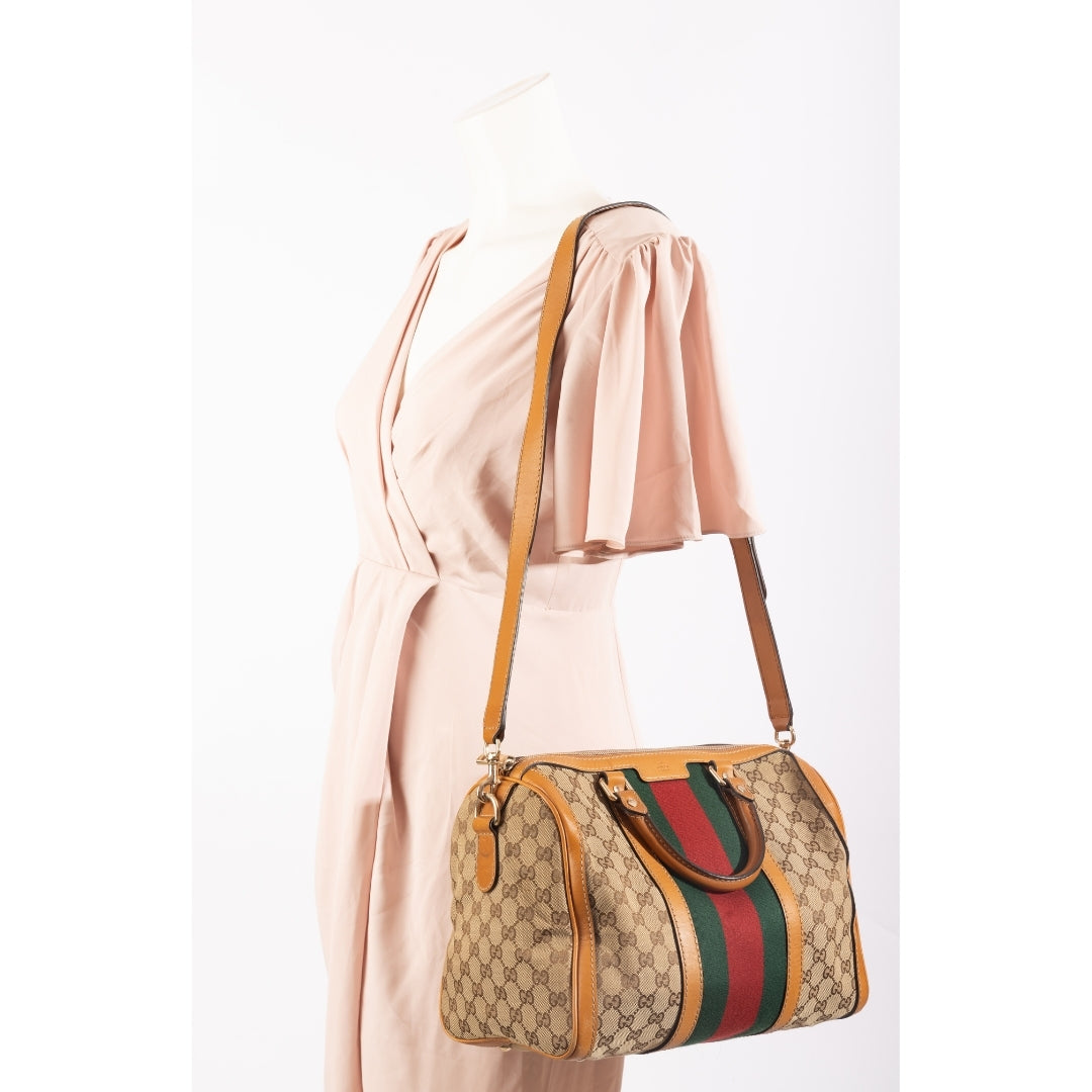 Gucci GG Canvas Medium Vintage Web Boston Bag