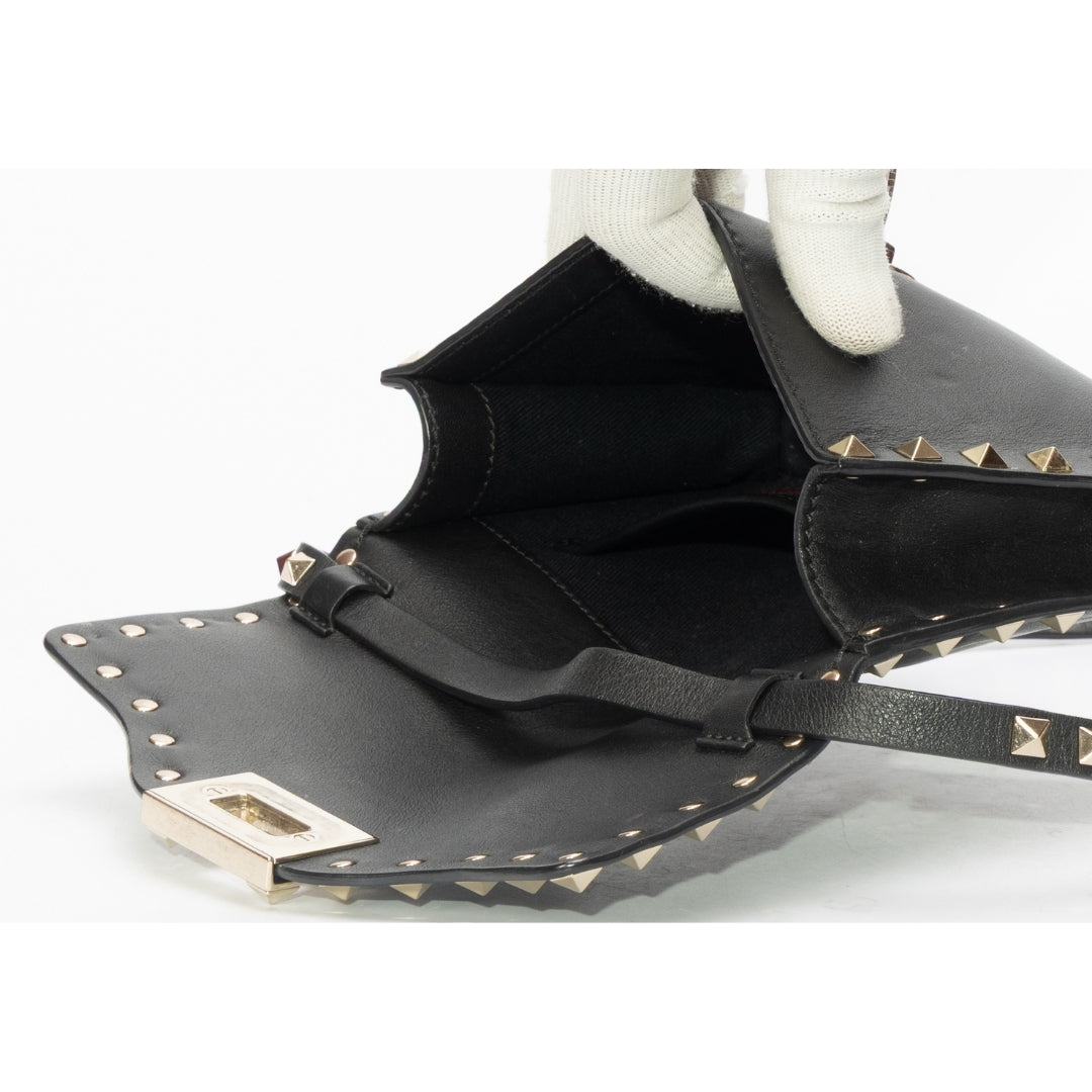 Valentino Black Leather Rockstud Flap Crossbody Bag
