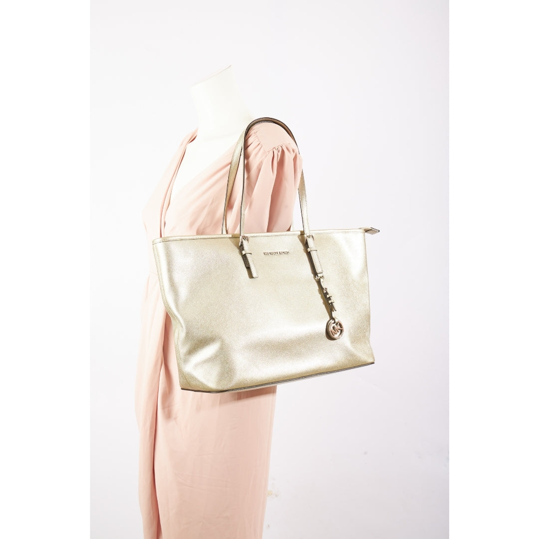 Michael Kors Metallic Leather Large Jet Set Travel Tote