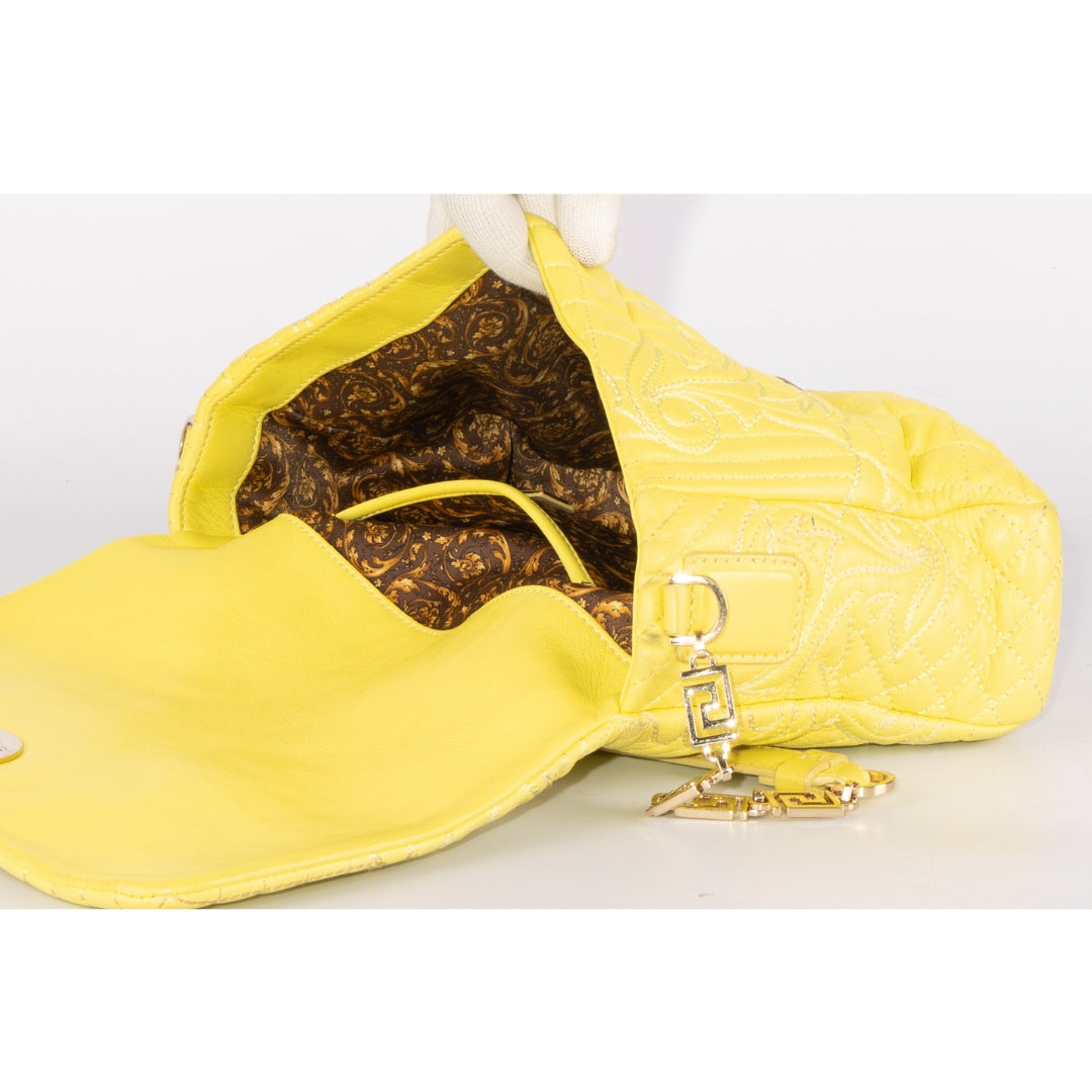 Versace Yellow Embroidered Leather Calliope Vanitas Shoulder Bag