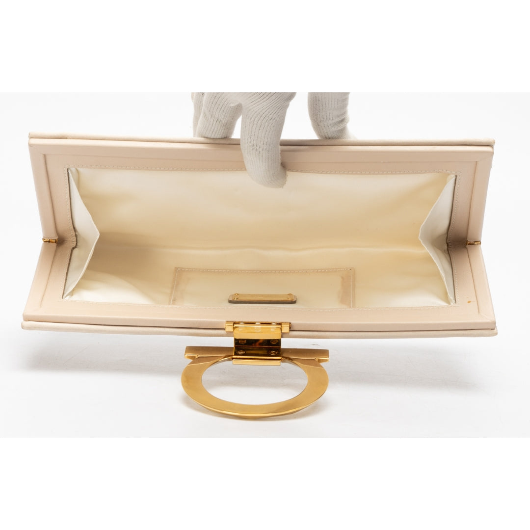 Salvatore Ferragamo Beige Satin Musa Gancini Clutch