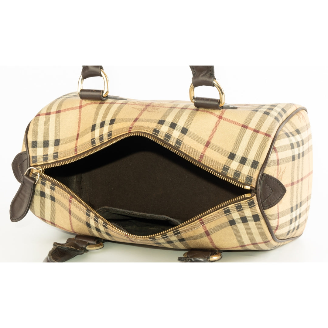 Burberry Haymarket Check Canvas Leather Boston Bag