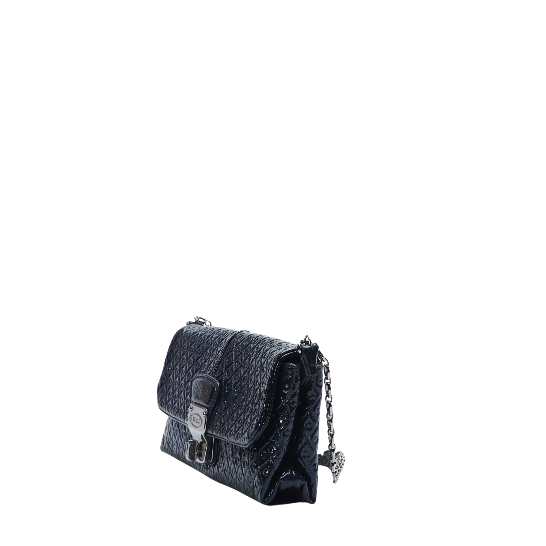 Tods Patent Signature Tracollina Mini Flap Shoulder Bag