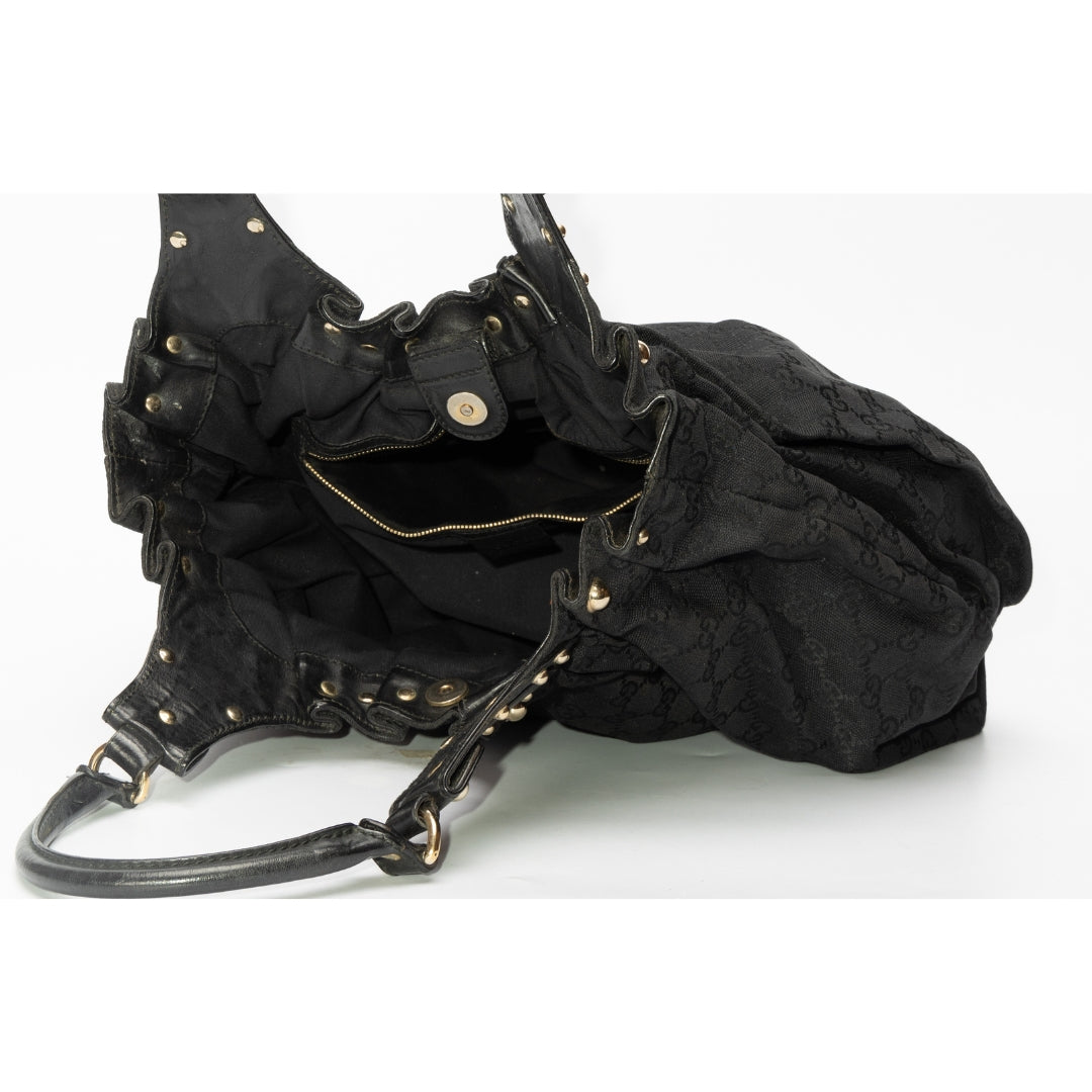 Gucci Black GG Canvas Medium Pelham Studded Hobo