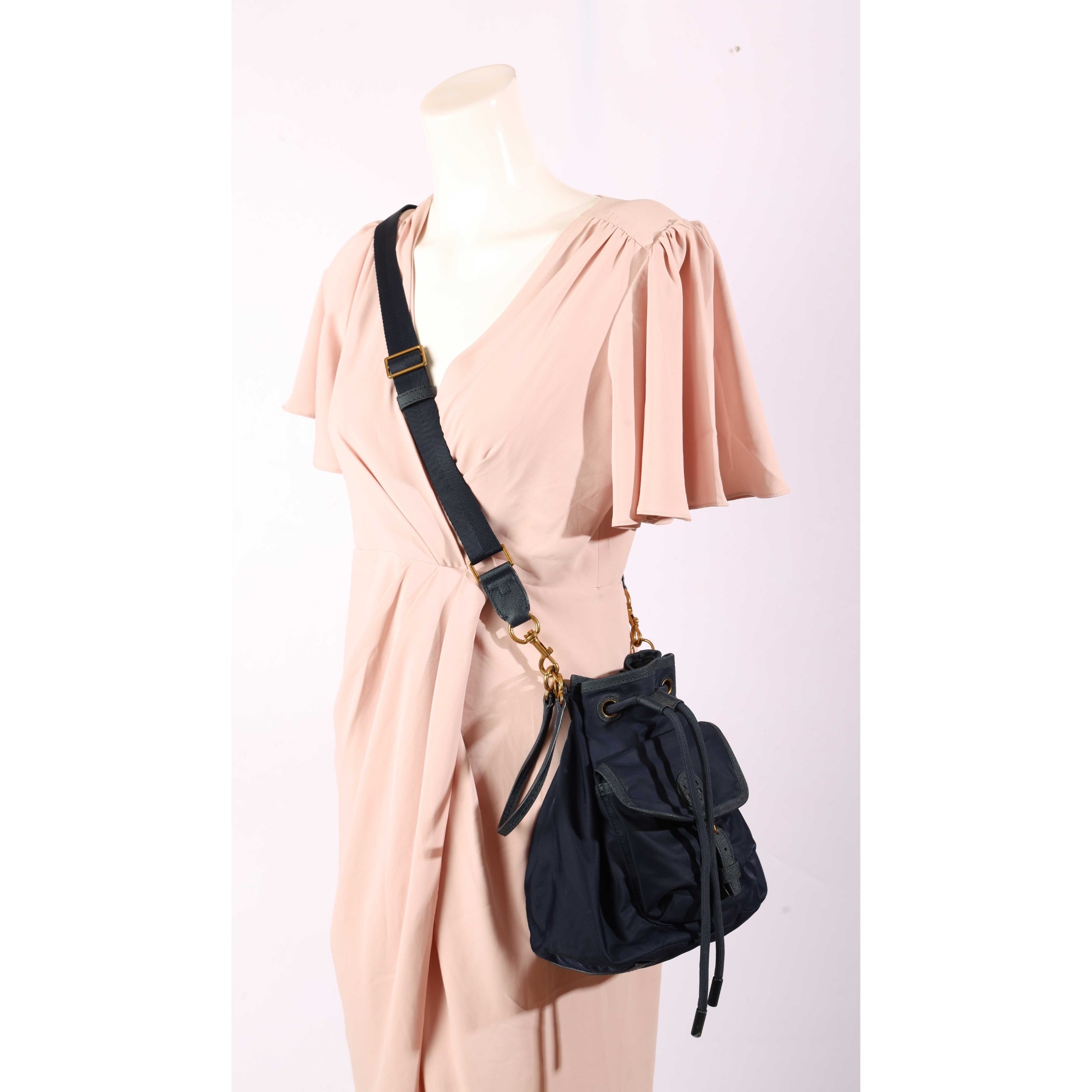 Tory Burch Navy Scout Mini Nylon Bucket Bag
