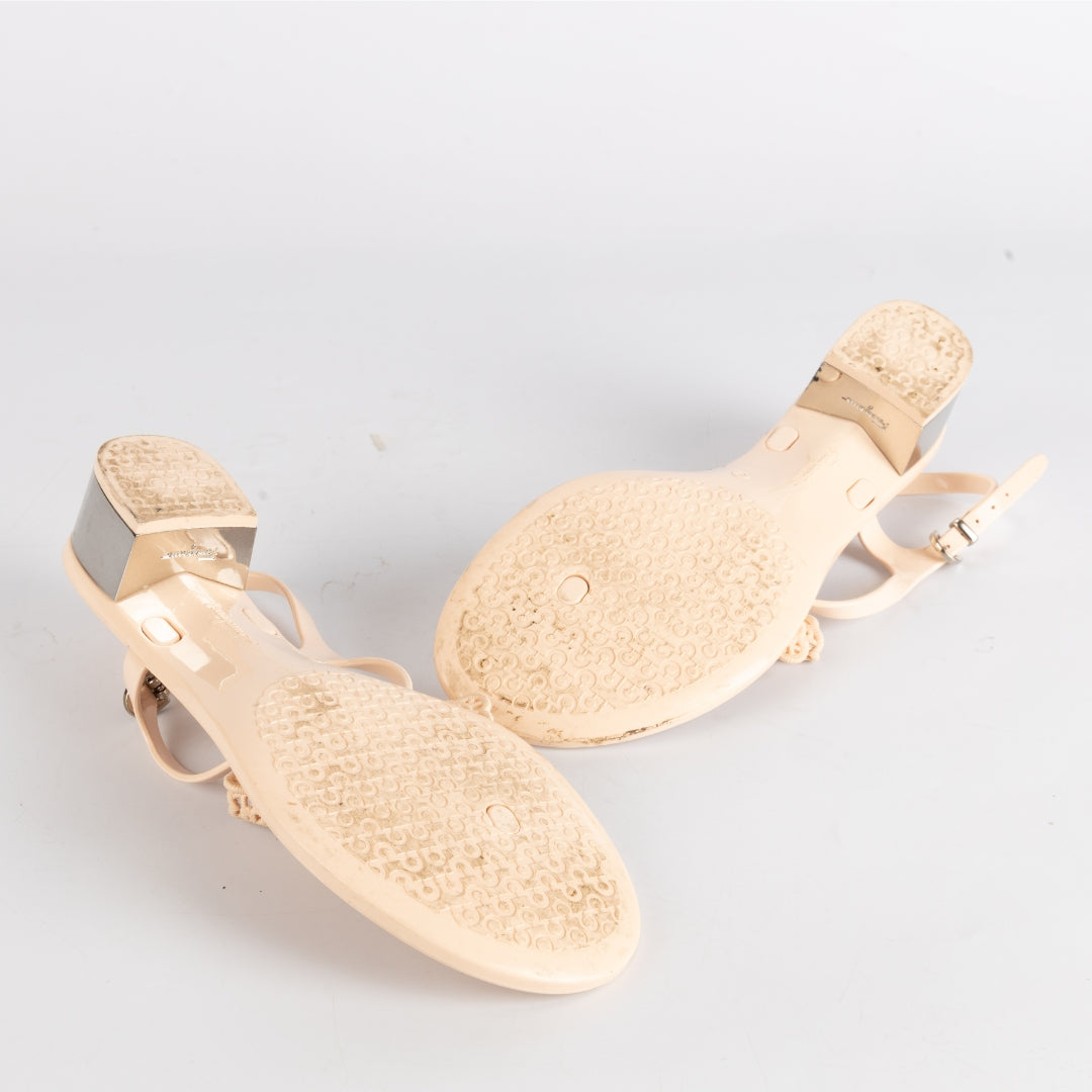 Salvatore Ferragamo Peach Jelly Perala Bow Thong Sandals