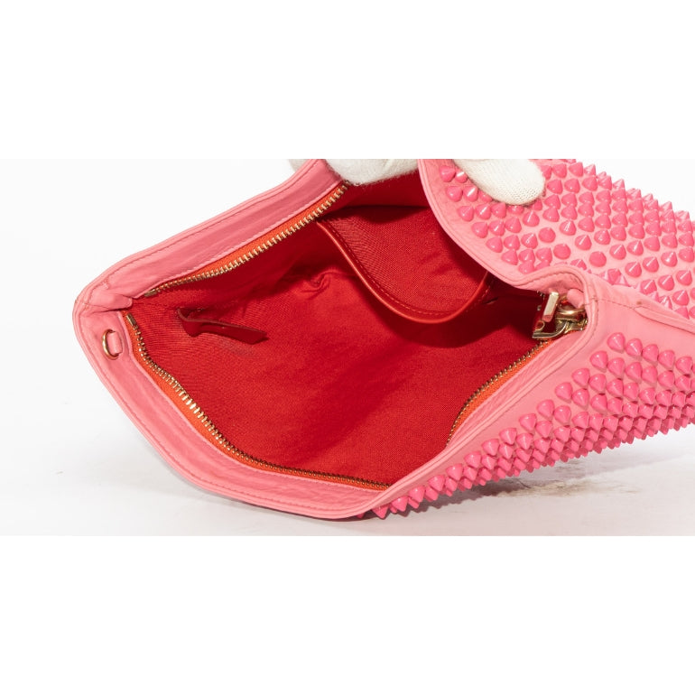 Christian Louboutin Pink Calf Leather Loubiposh Spiked Clutch Bag