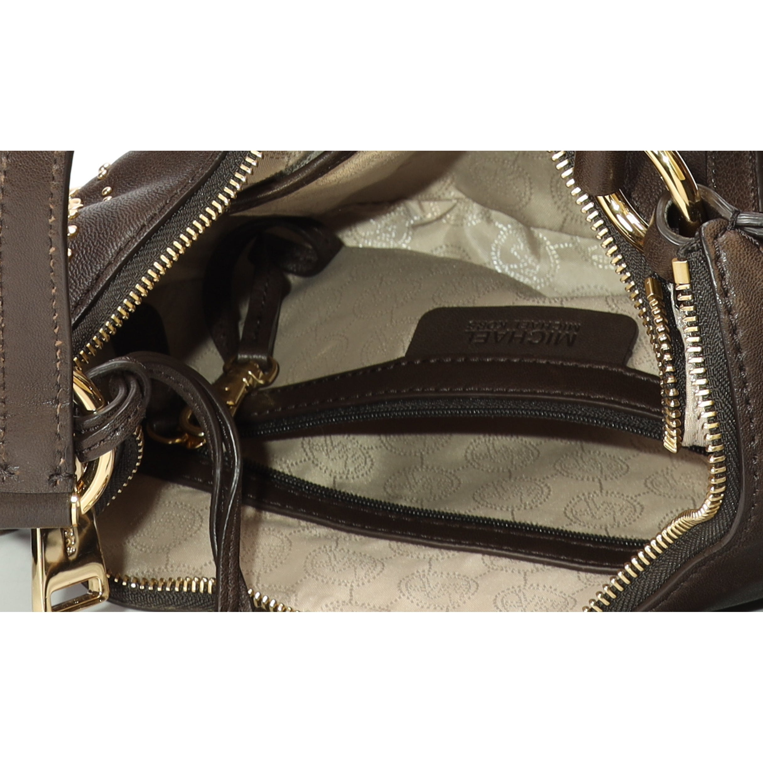Michael Kors Brown Studded Rhea Crossbody Bag
