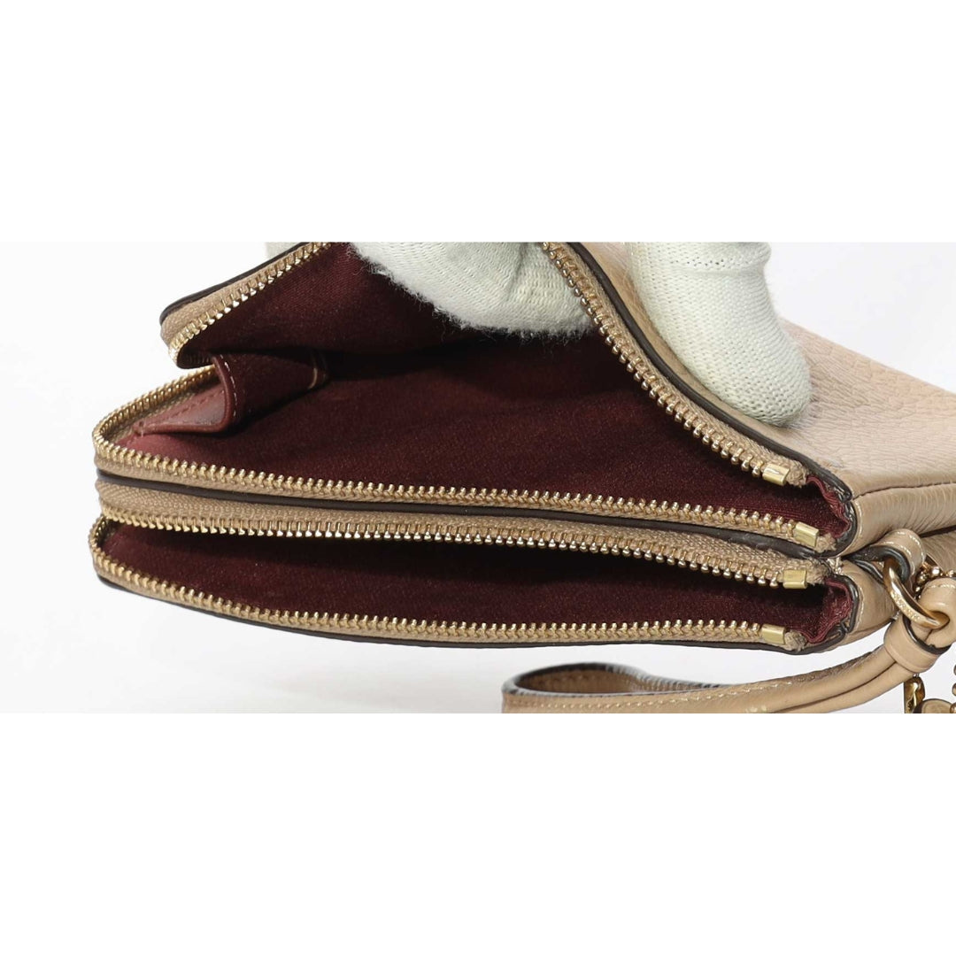 Coach Beige Corner Double Zip Wristlet