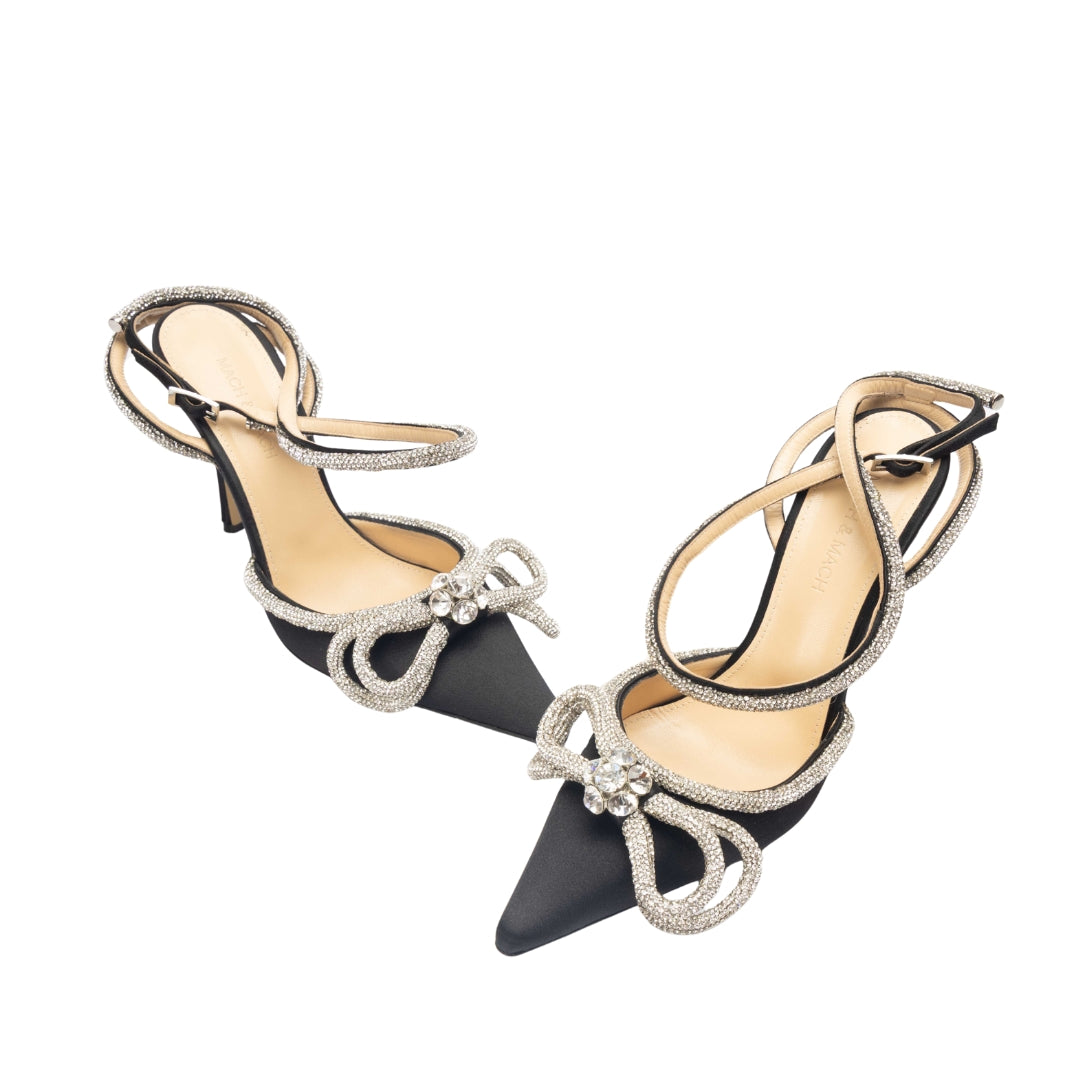 Mach & Mach Black Double Bow Satin Pumps