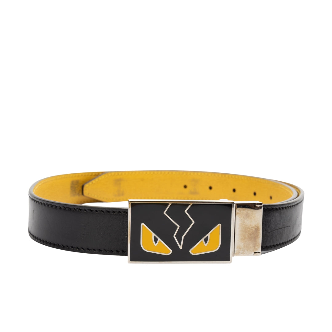 Fendi Vitello Havana Monster Eyes Buckle Reversible Belt