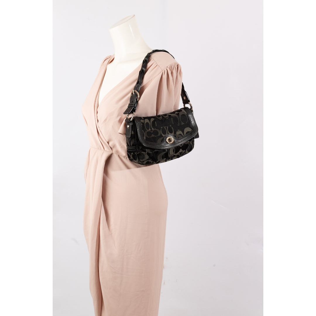 Coach Black Signature Canvas Leather Shoulder Bag