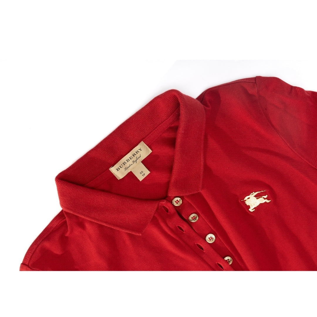Burberry Red Pique Polo Long Sleeve T-Shirt