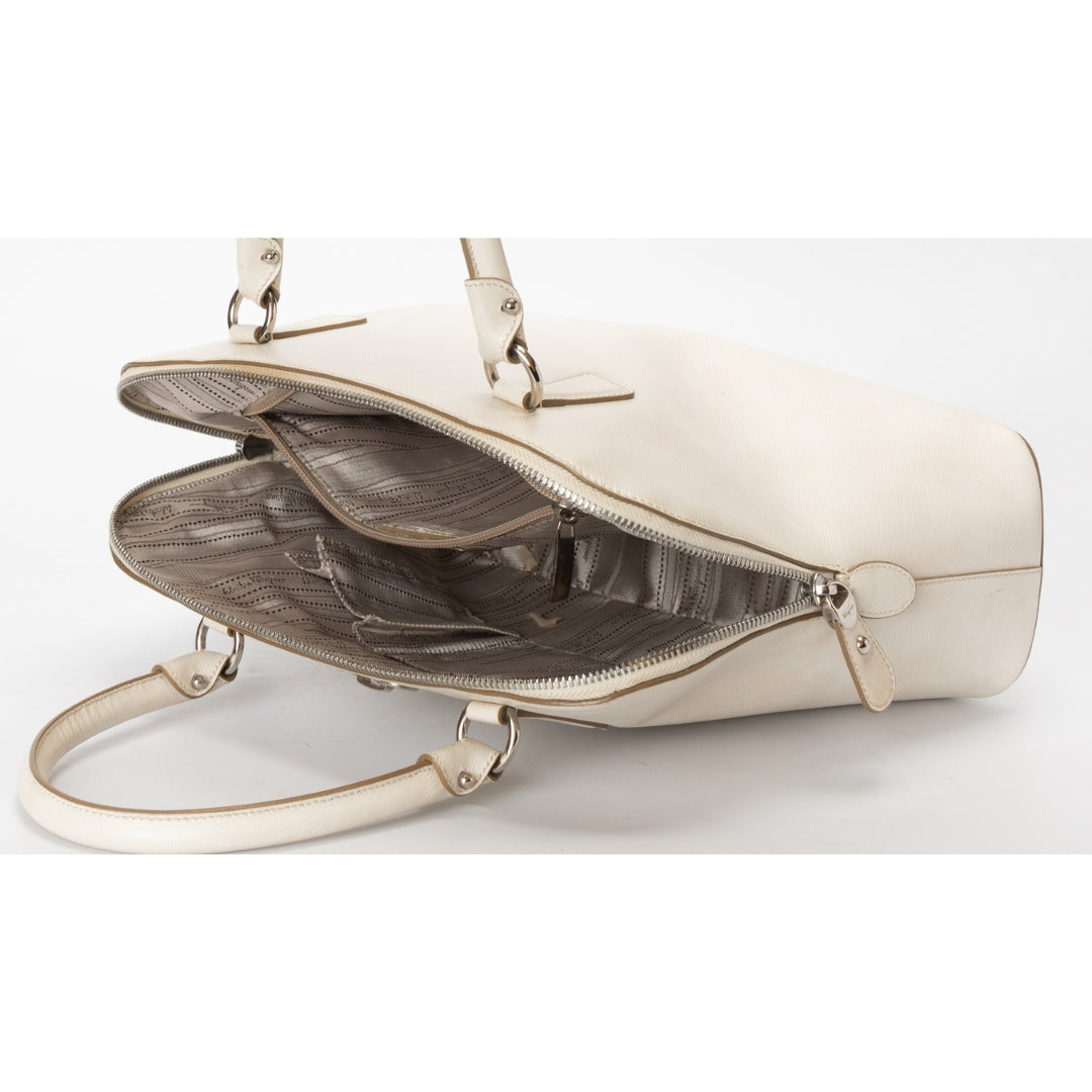 Salvatore Ferragamo Cream Saffiano Leather Satchel