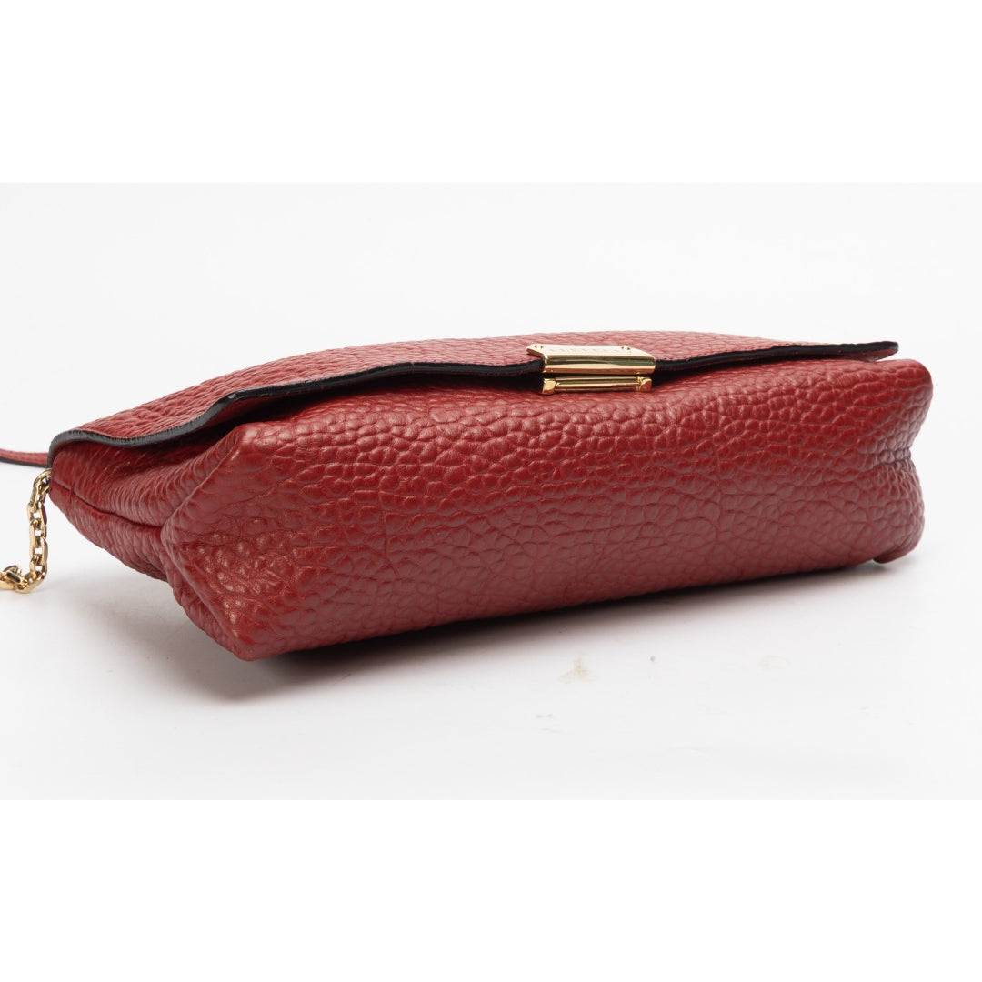 Burberry Red Grained Leather Mildenhall Shoulder Bag