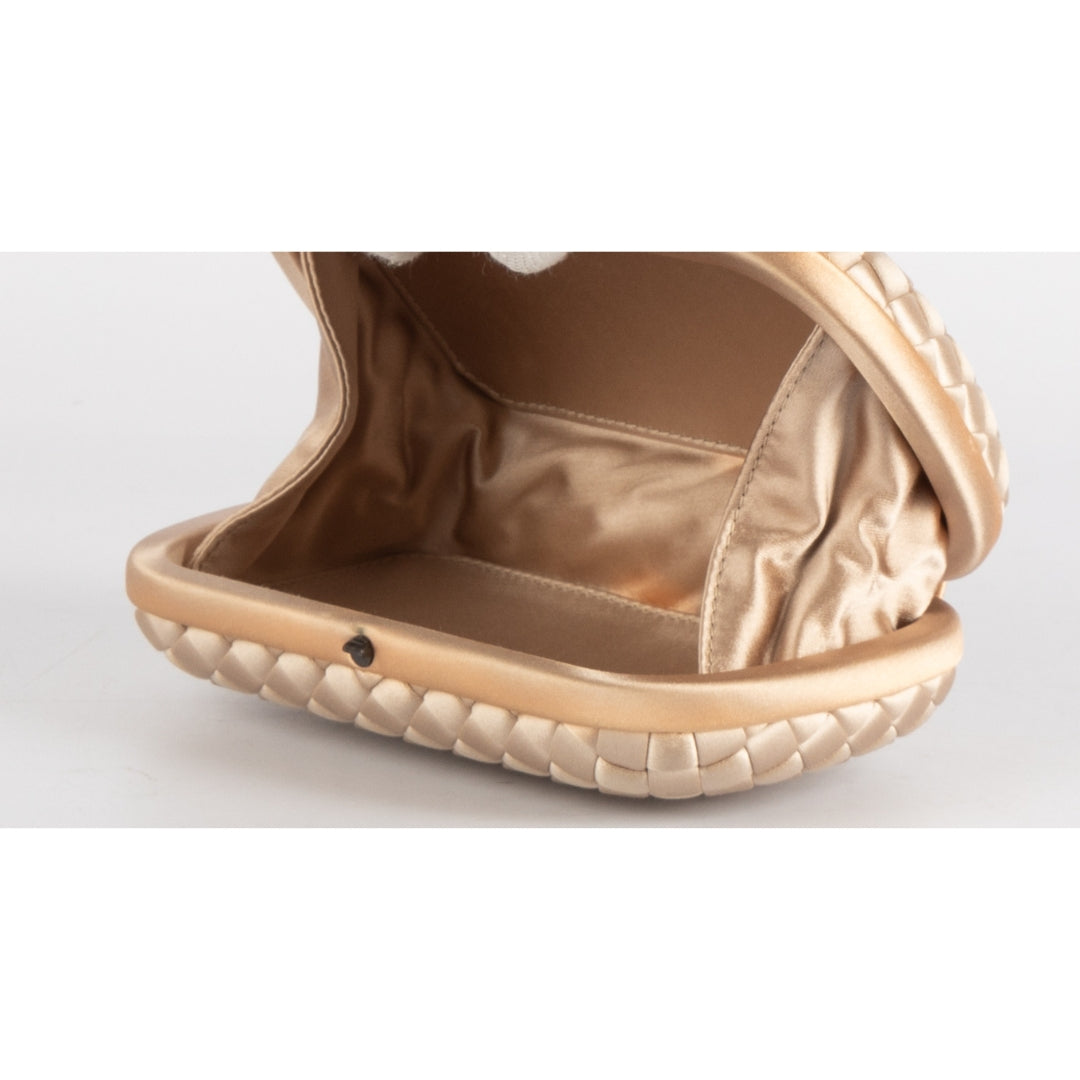 Bottega Veneta Cream Intrecciato Satin Knot Clutch