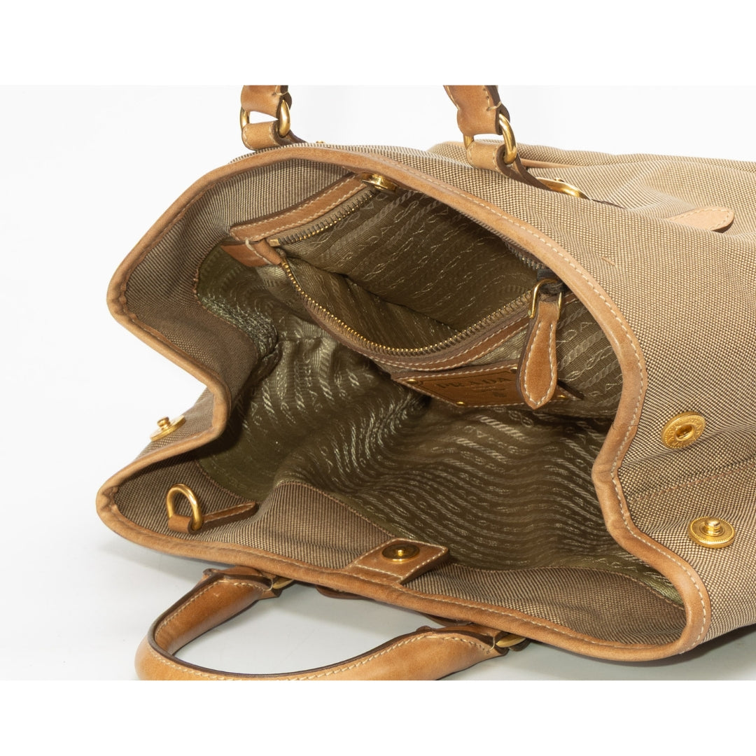 Prada Beige Jacquard Logo Tote