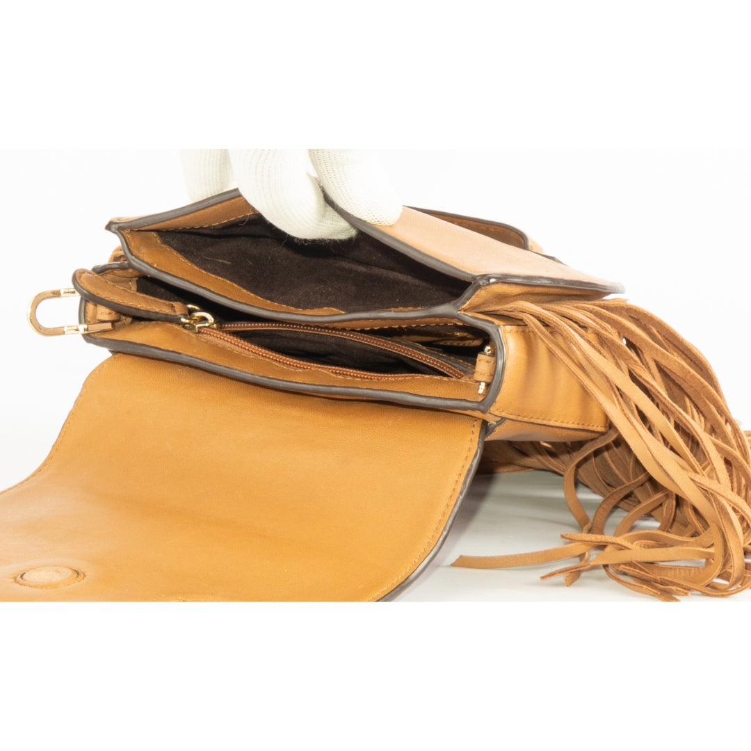 Michael Kors Cary Small Fringed Leather Saddle Bag