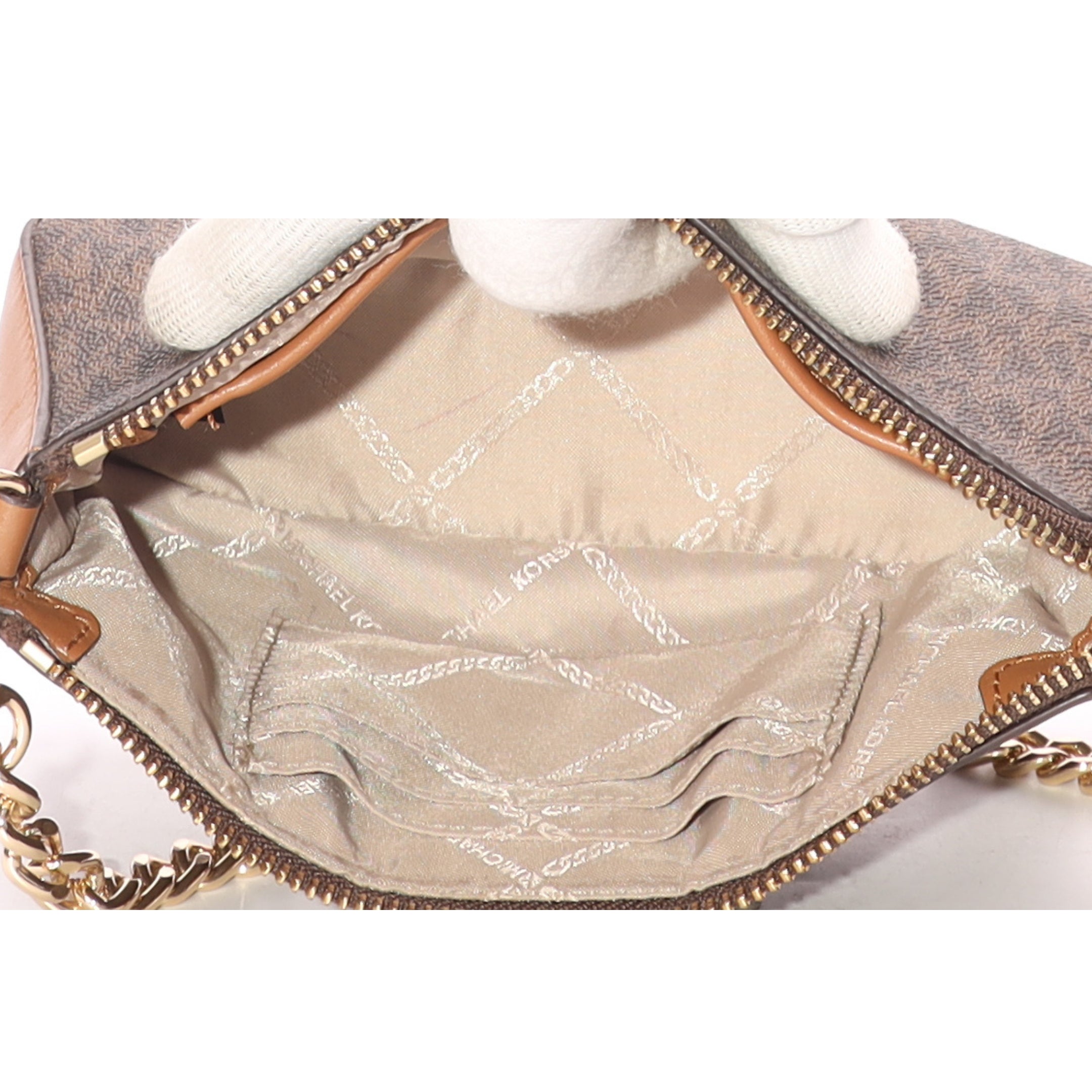 Michael Kors Jet Set Brown Logo Chain Pouchette Bag