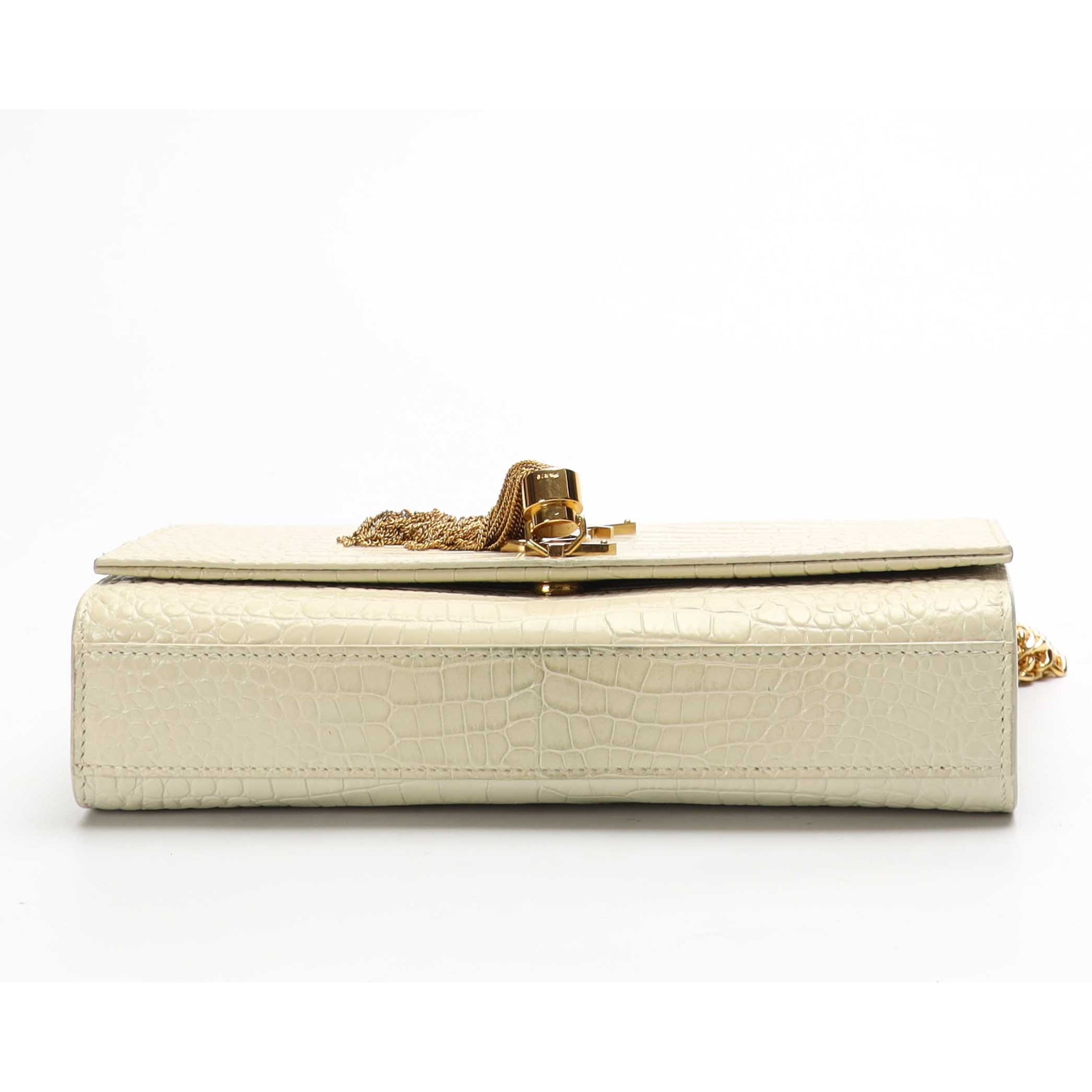 Saint Laurent Off White Croc Tassel Shoulder Bag